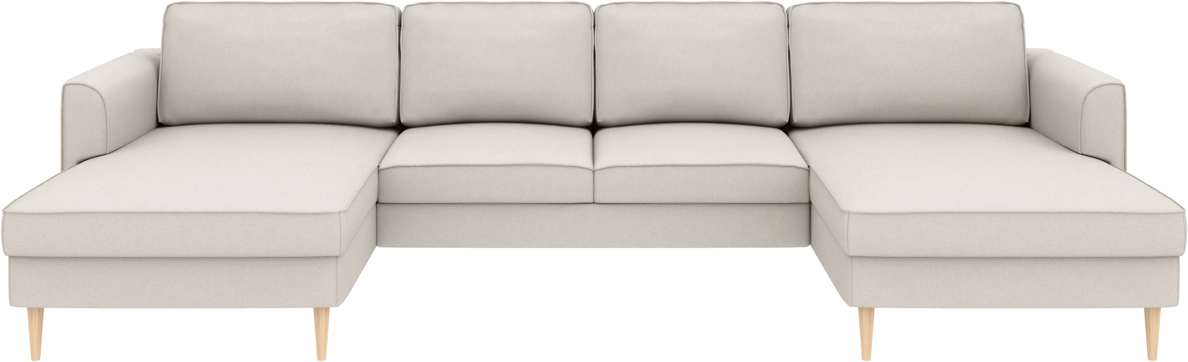 Home affaire "Booster, whlw. mit Schlaffunktion & Bettkasten, Fuß Buche lackiert" Sofa in U-Form, Breite 305 cm, in Cord oder Struktur