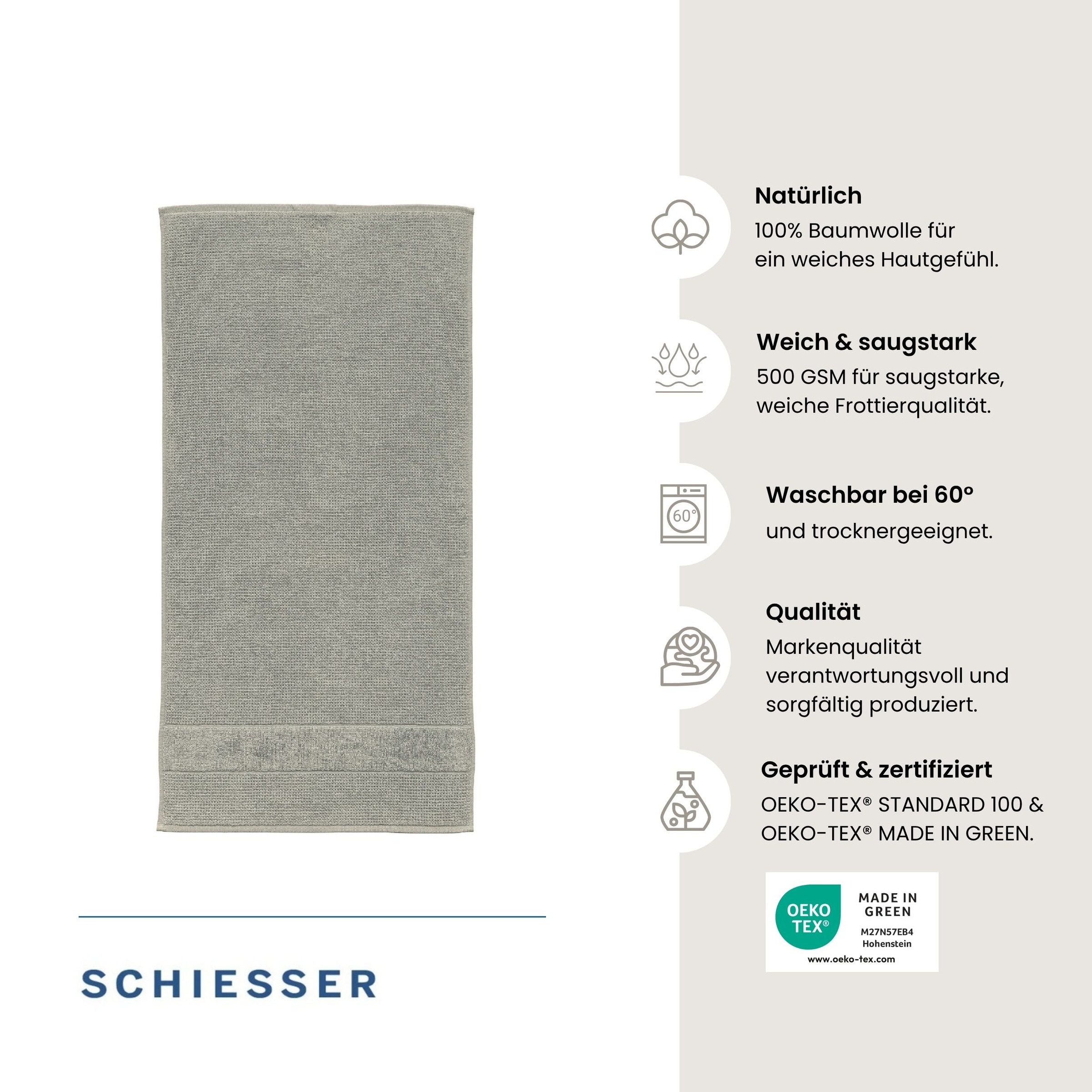 Schiesser Handtücher "Turin aus 100% Baumwolle in dezenter Reiskornoptik" OEKO-TEX MADE IN GREEN