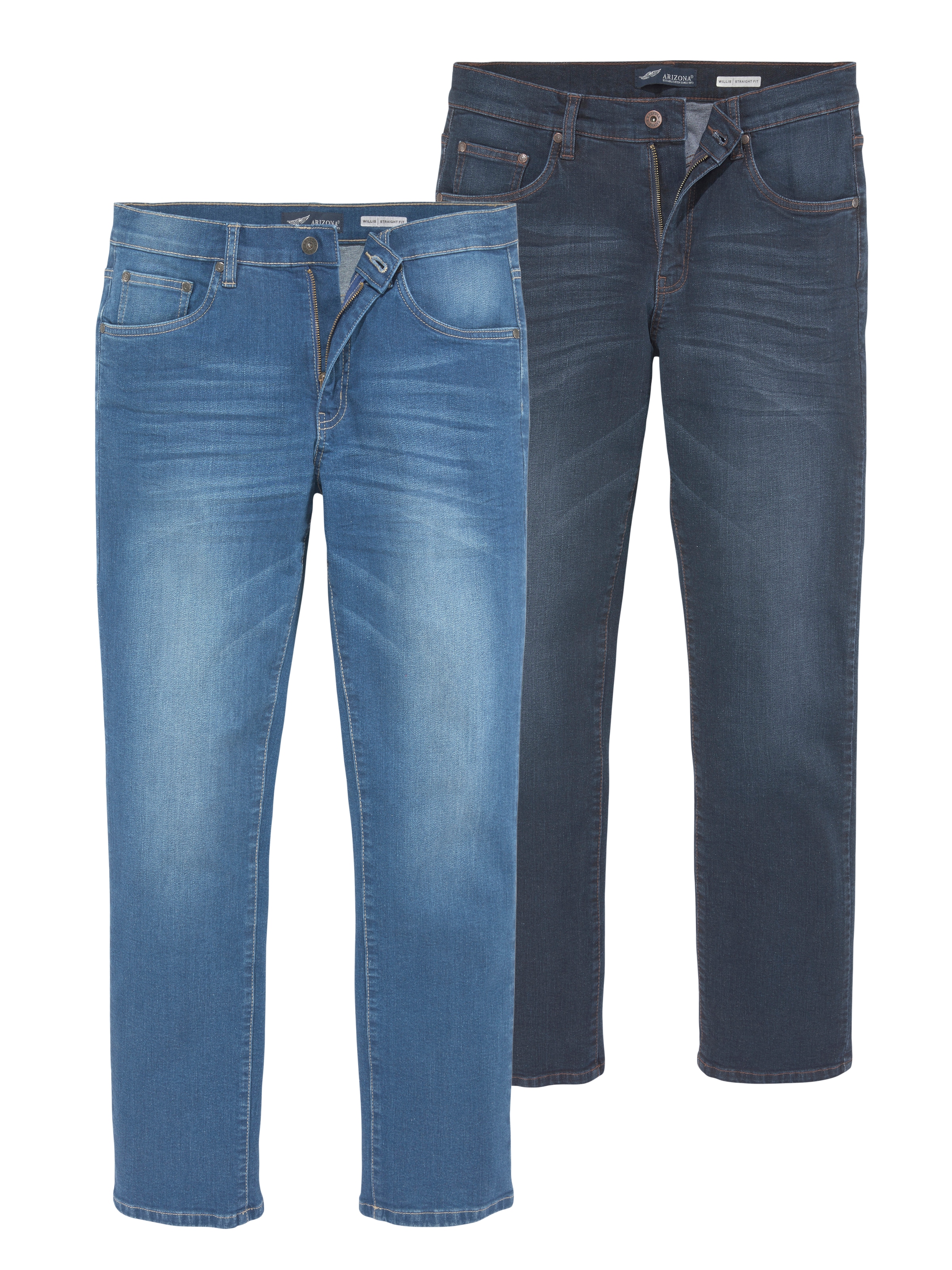 Arizona Stretch-Jeans »Willis« Packung, 2 Stk. straight-fit, lange Beine, mit Nieten, niedrige Leibhöhe