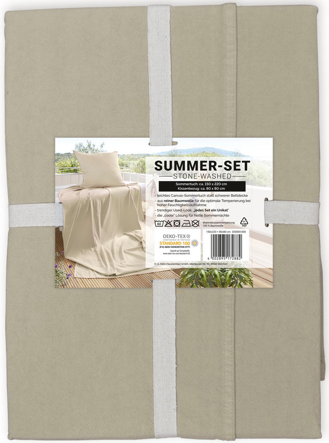 Primera Bettwäsche »Summer-Set Stone-Washed, Kissenbezug + Tuch«, (2 tlg.), die perfekte Lösung für heisse Nächte