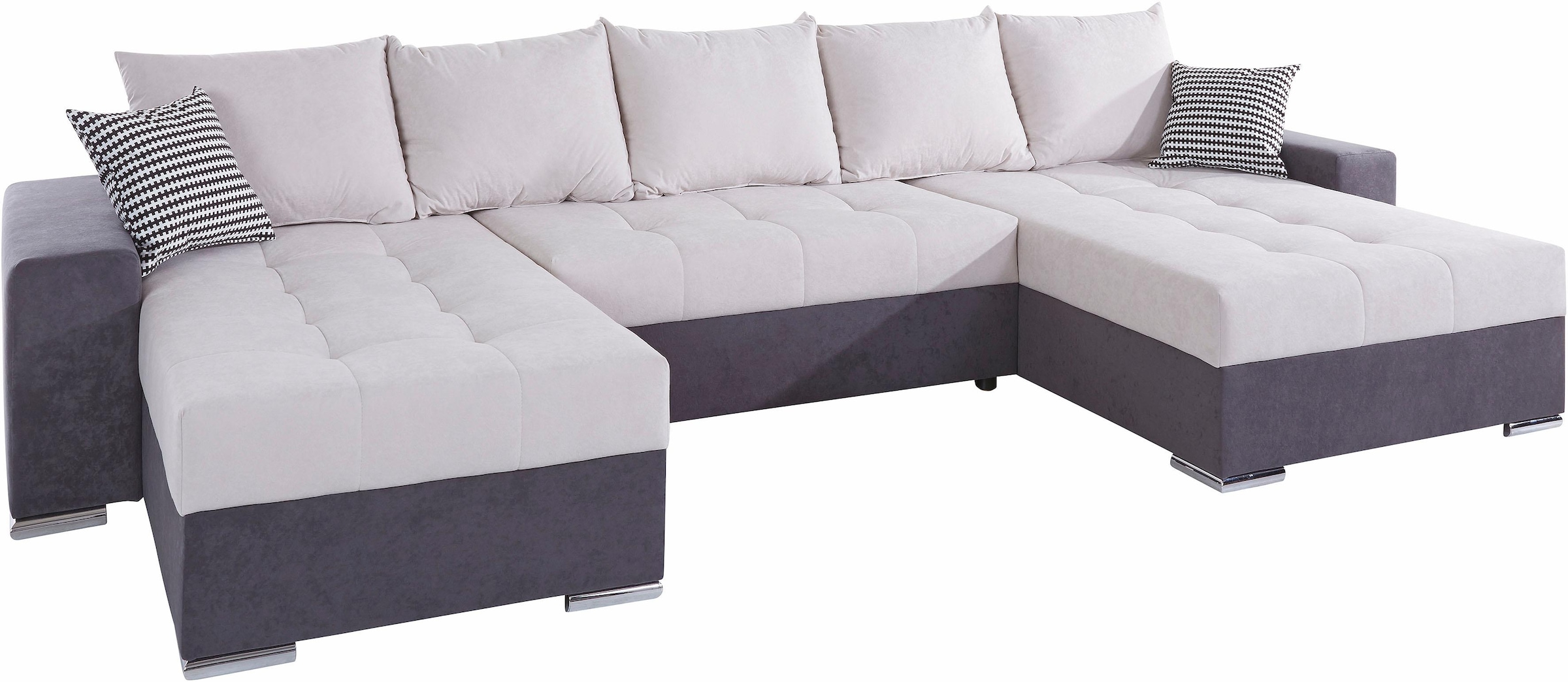 COLLECTION AB Wohnlandschaft »XXL-Josy U-Form, Breite 333 cm, mit 2 Recamieren 77 & 97 cm«, inkl. Bettfunktion, Bettkasten, mit 5 gleich grossen Rückenkissen