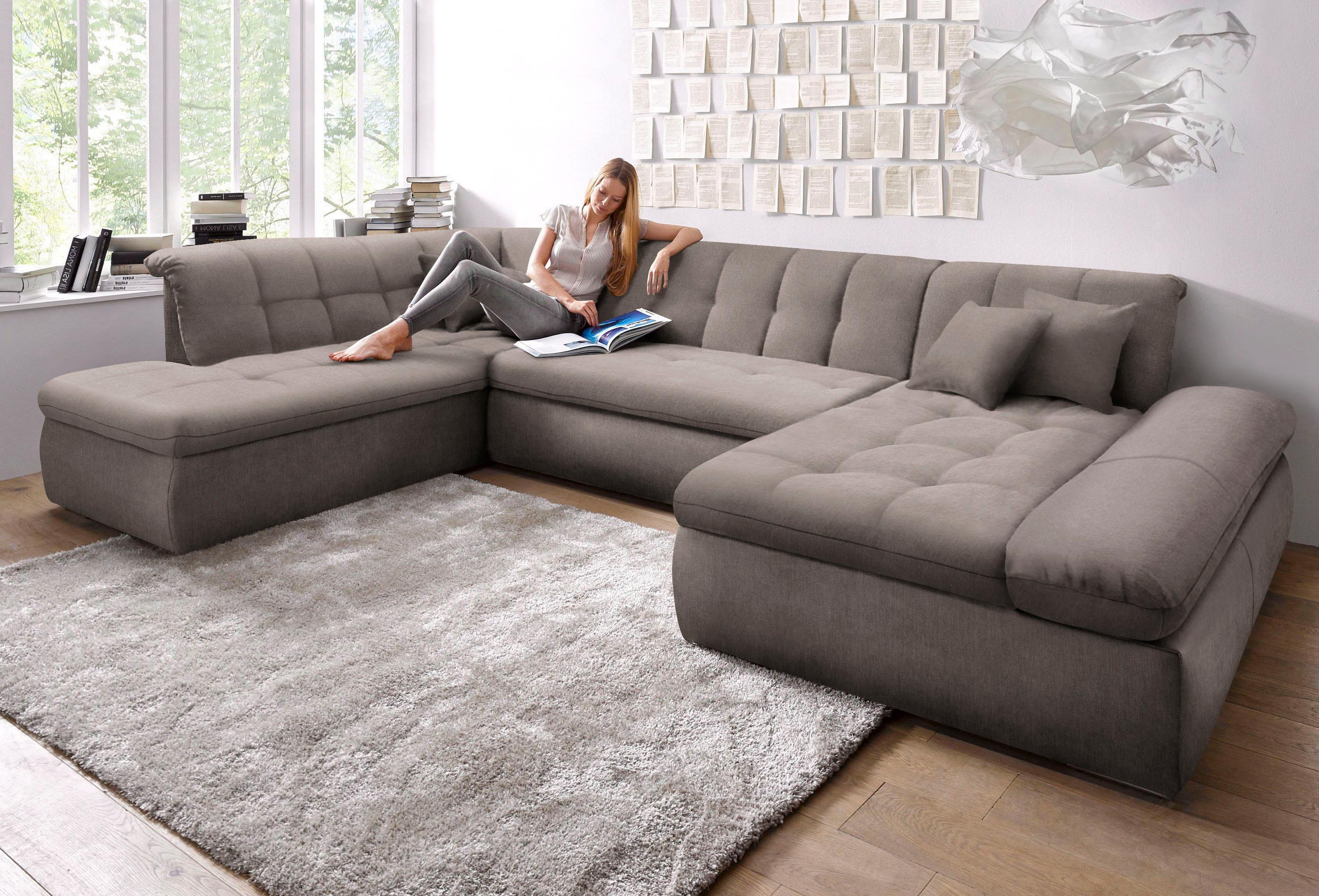 DOMO collection Wohnlandschaft "NMORIC im XXL-Format, 353x216x80 cm, inkl. Zierkissen U-Form" wahlweise mit Bettfunktion und Armlehnenverstellung