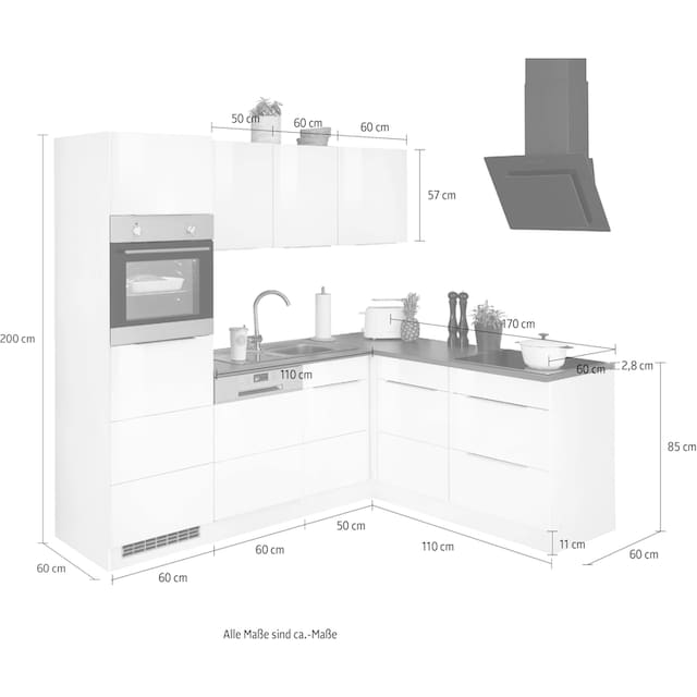 HELD MÖBEL Winkelküche »Brindisi«, mit E-Geräten, Stellbreite 230/170 cm  online kaufen | Jelmoli-Versand