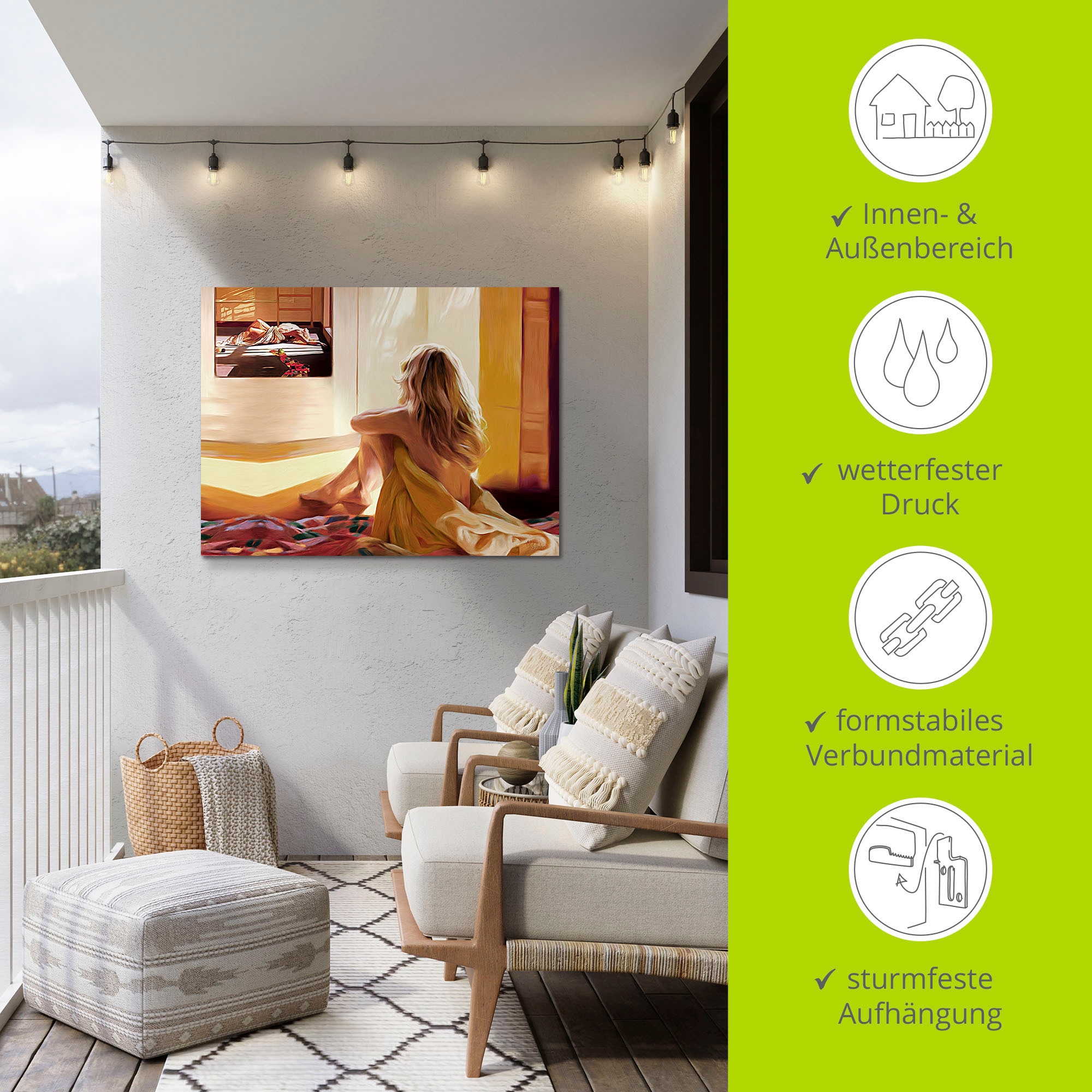 Artland Wandbild »Blondes Mädchen sitzt auf dem Bett«, Bilder von Frauen, (1 St.), als Alubild, Outdoorbild, Leinwandbild in verschied. Grössen