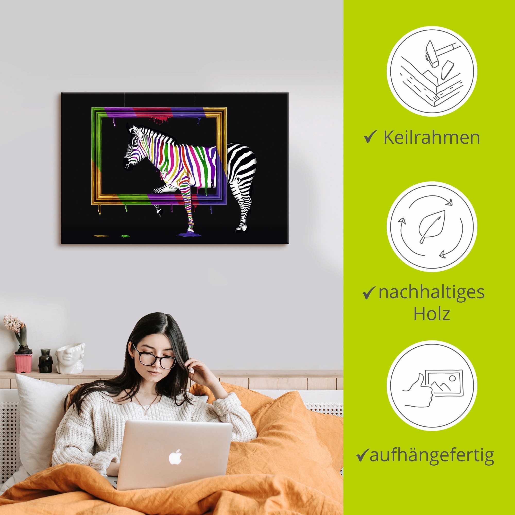 Artland Wandbild »Das Regenbogen Zebra«, Animal Fantasy, (1 St.), als Leinwandbild, Poster, Wandaufkleber in verschied. Grössen