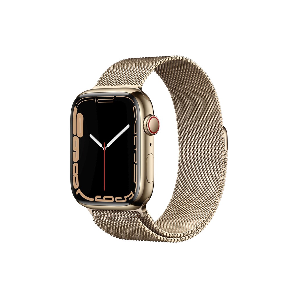 Apple Smartwatch »Serie 7, GPS, 45 mm Edelstahlgehäuse mit Milanaise-Armband«, (Watch OS MKJY3FD/A)