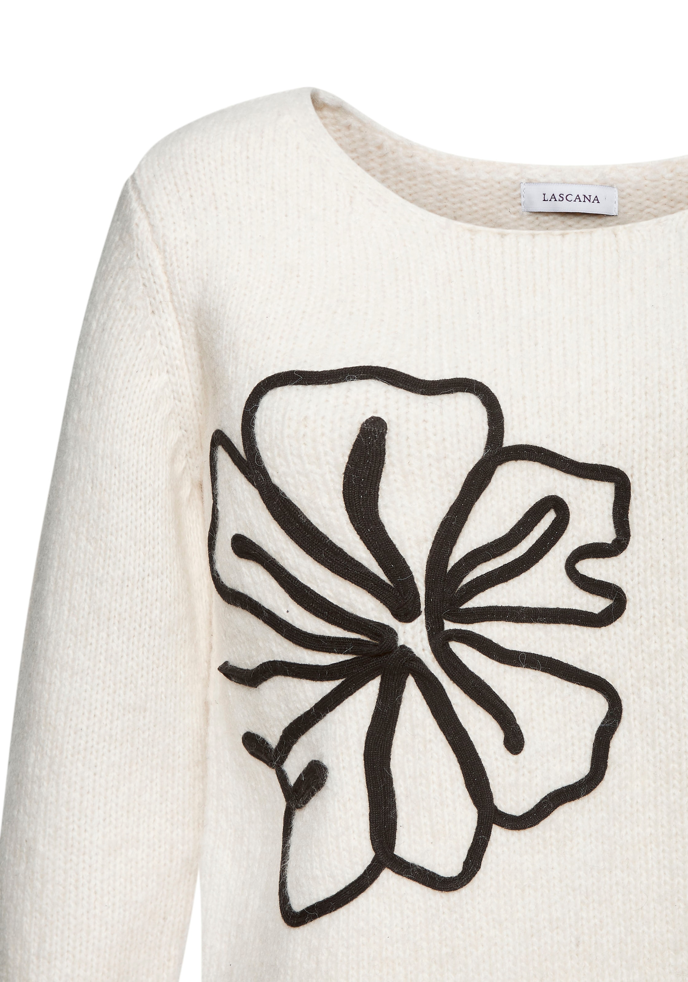 LASCANA Strickpullover, mit Blumen-Applikation, Winterpullover, modisch