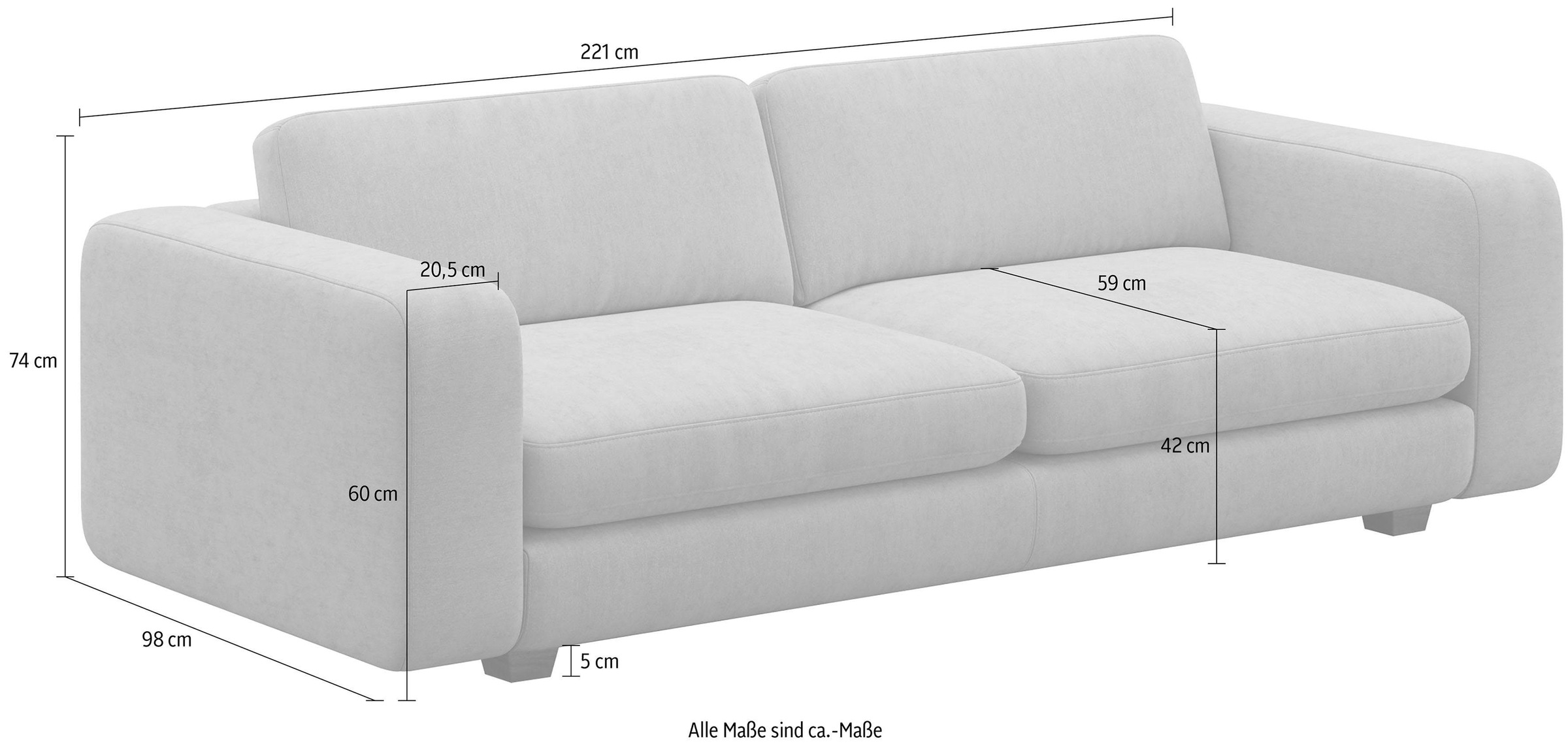 machalke® 3-Sitzer »valentino«, mit breiten Armlehnen, Füsse Walnuss, Breite 221 cm