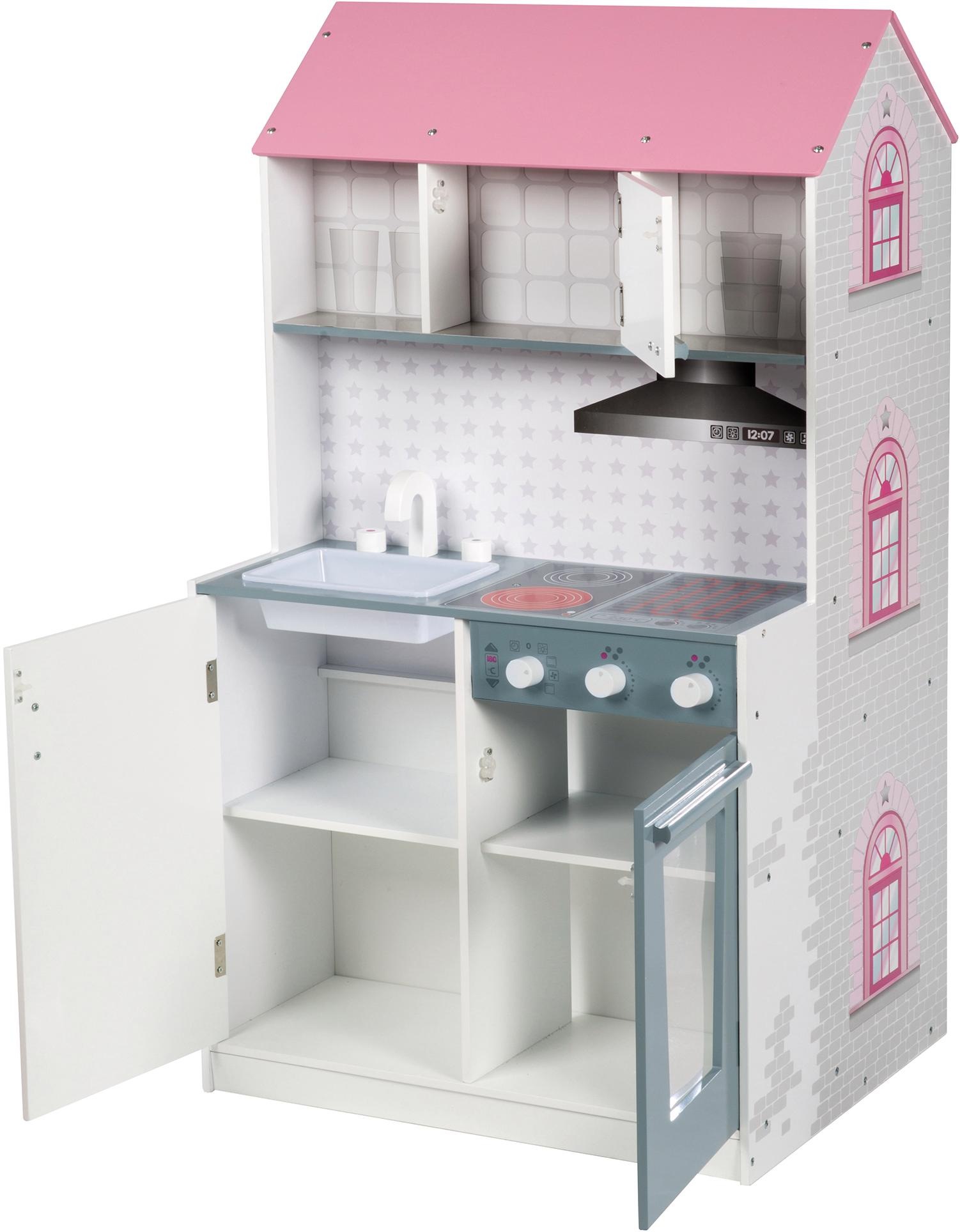 roba® Spielküche »2-in-1, rosa«, mit mehrstöckigem Puppenhaus