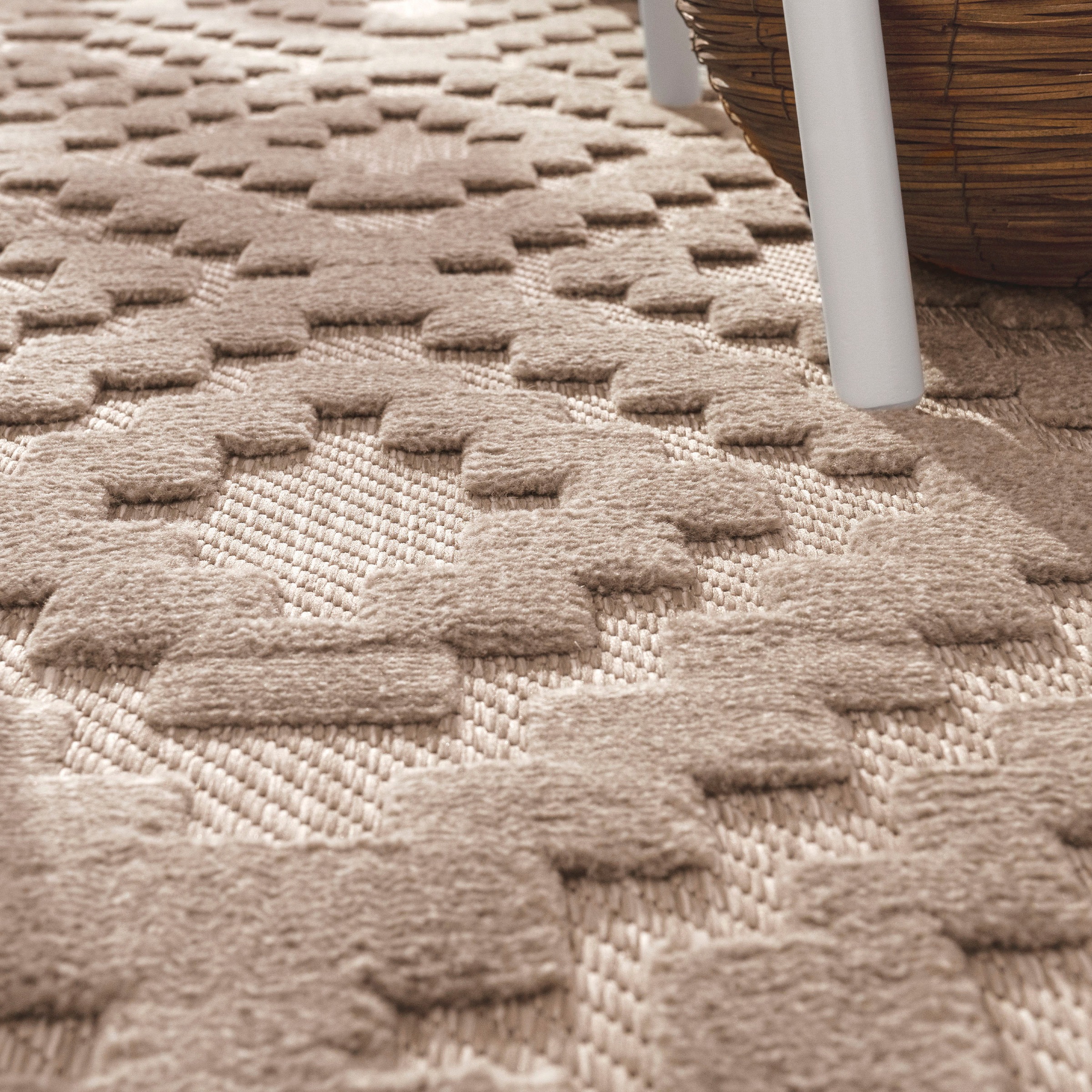 Paco Home Teppich »Livorno 671«, rechteckig, 14 mm Höhe, Uni-Farben, Scandi, Rauten Muster, Hoch-Tief Effekt, Outdoor geeignet