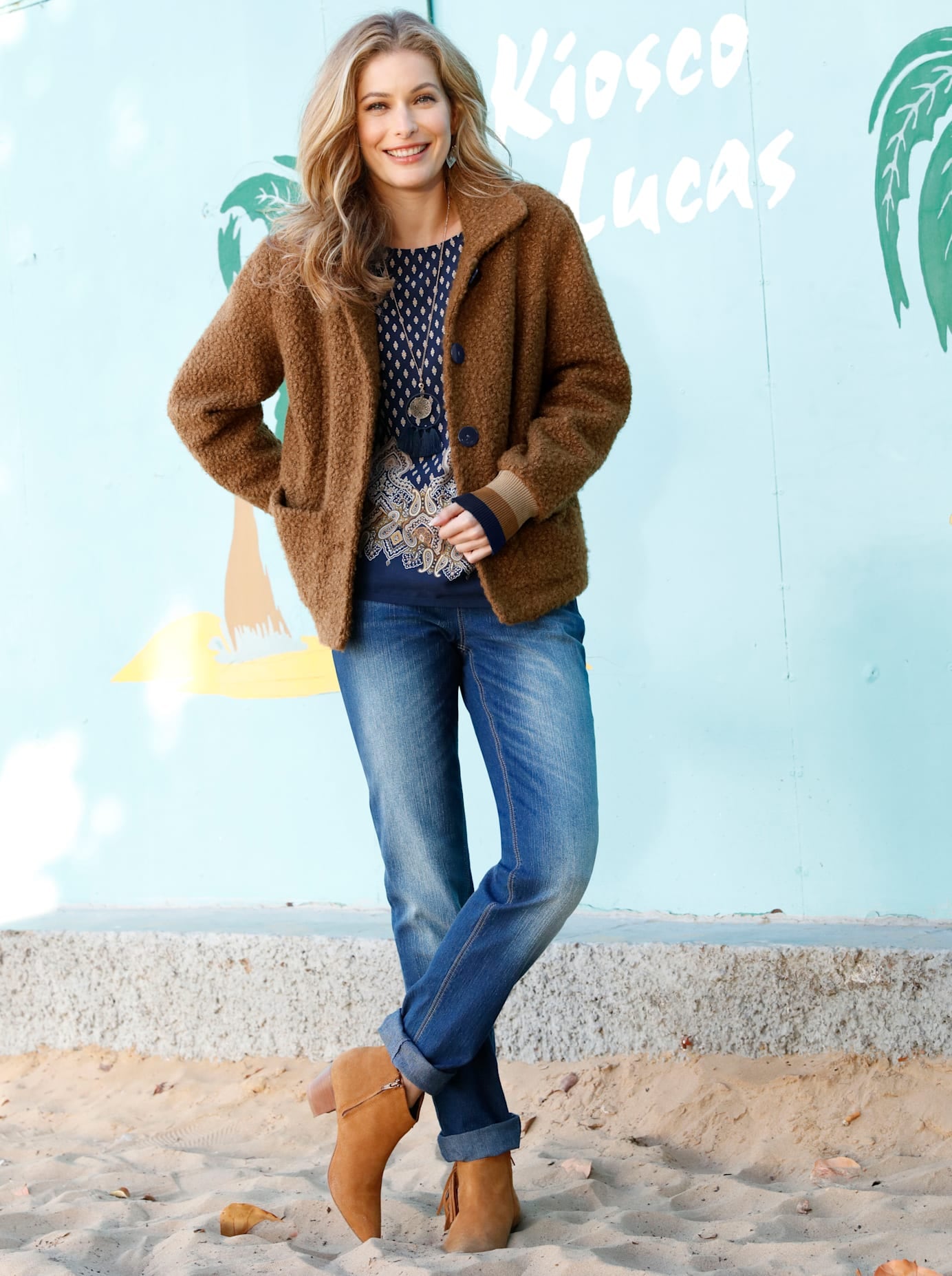 Inspirationen Bouclèjacke ohne Kapuze