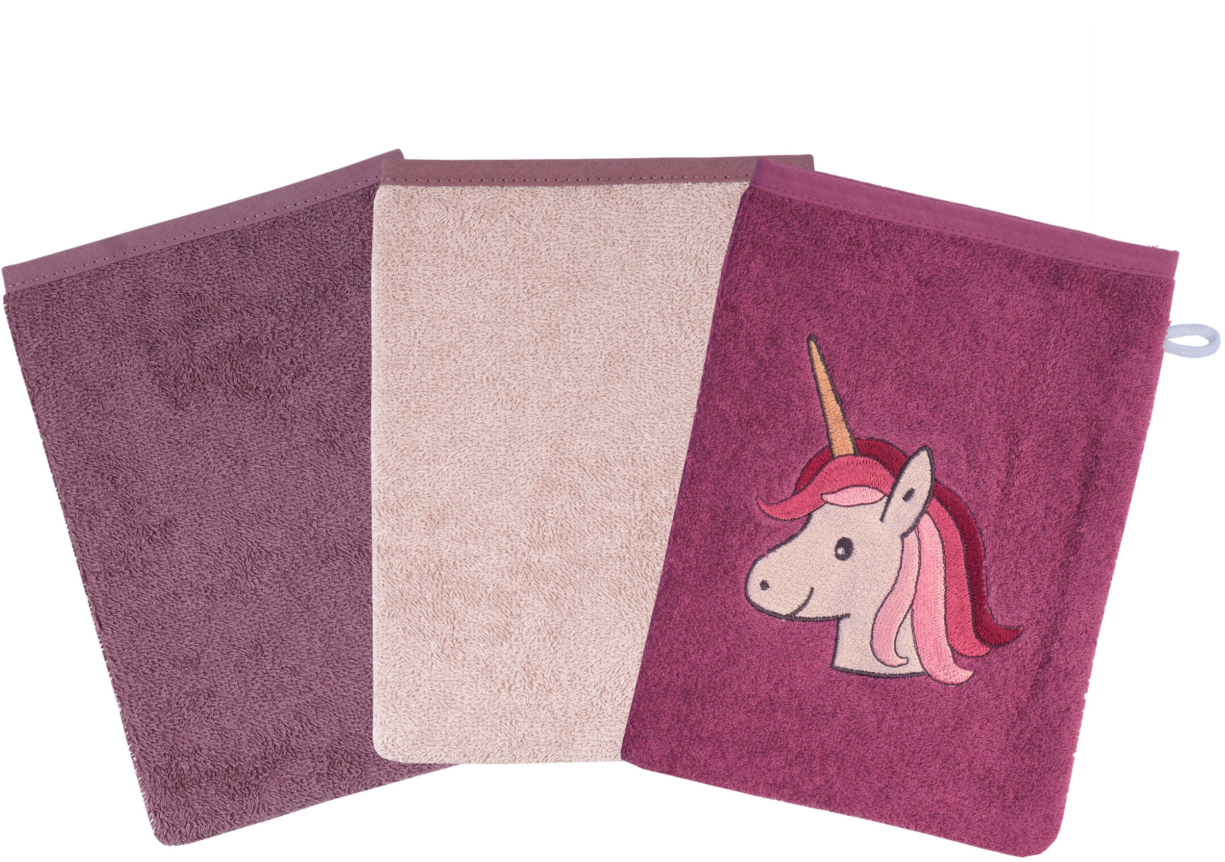 Wörner Waschhandschuh "Einhorn" 3er-Set, mit Stickerei