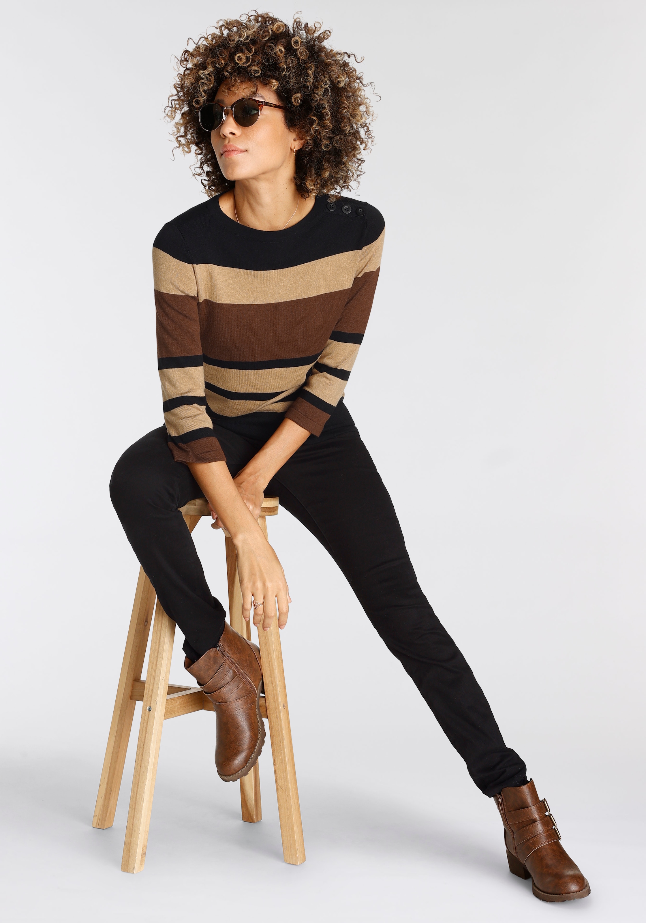 Boysen\'s 3/4 Arm-Pullover, im modischen Streifen-Design mit Zierknopfleiste  - NEUE KOLLEKTION online bestellen | Jelmoli-Versand