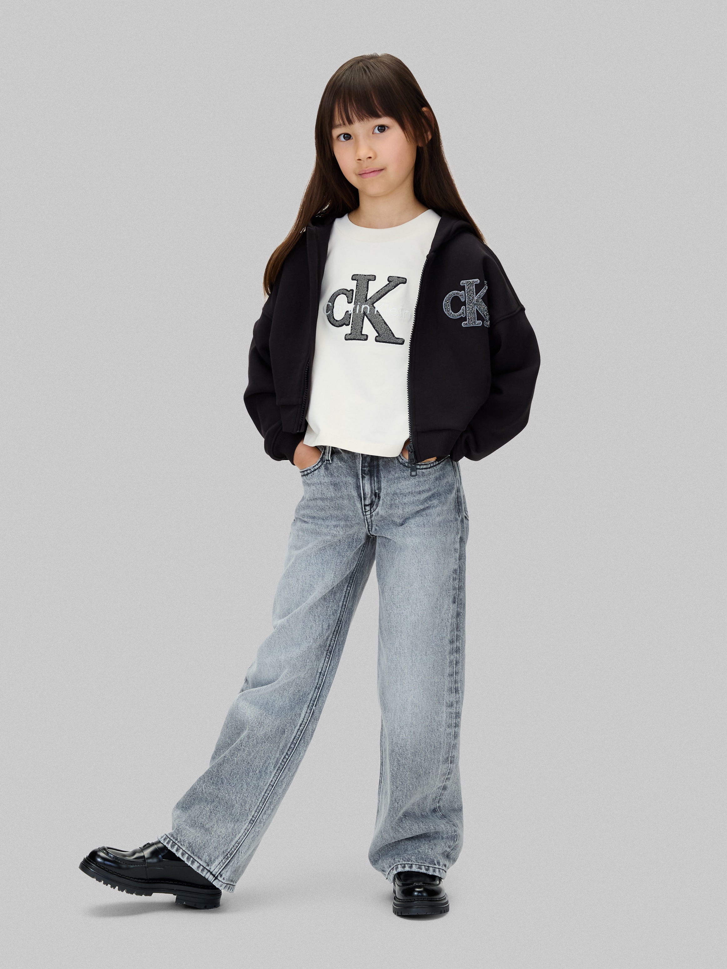 Calvin Klein Jeans Sweatjacke »CK LOGO TERRY ZIP THROUGH«, für Kinder bis 16 Jahre, mit Glitzer-Applikation