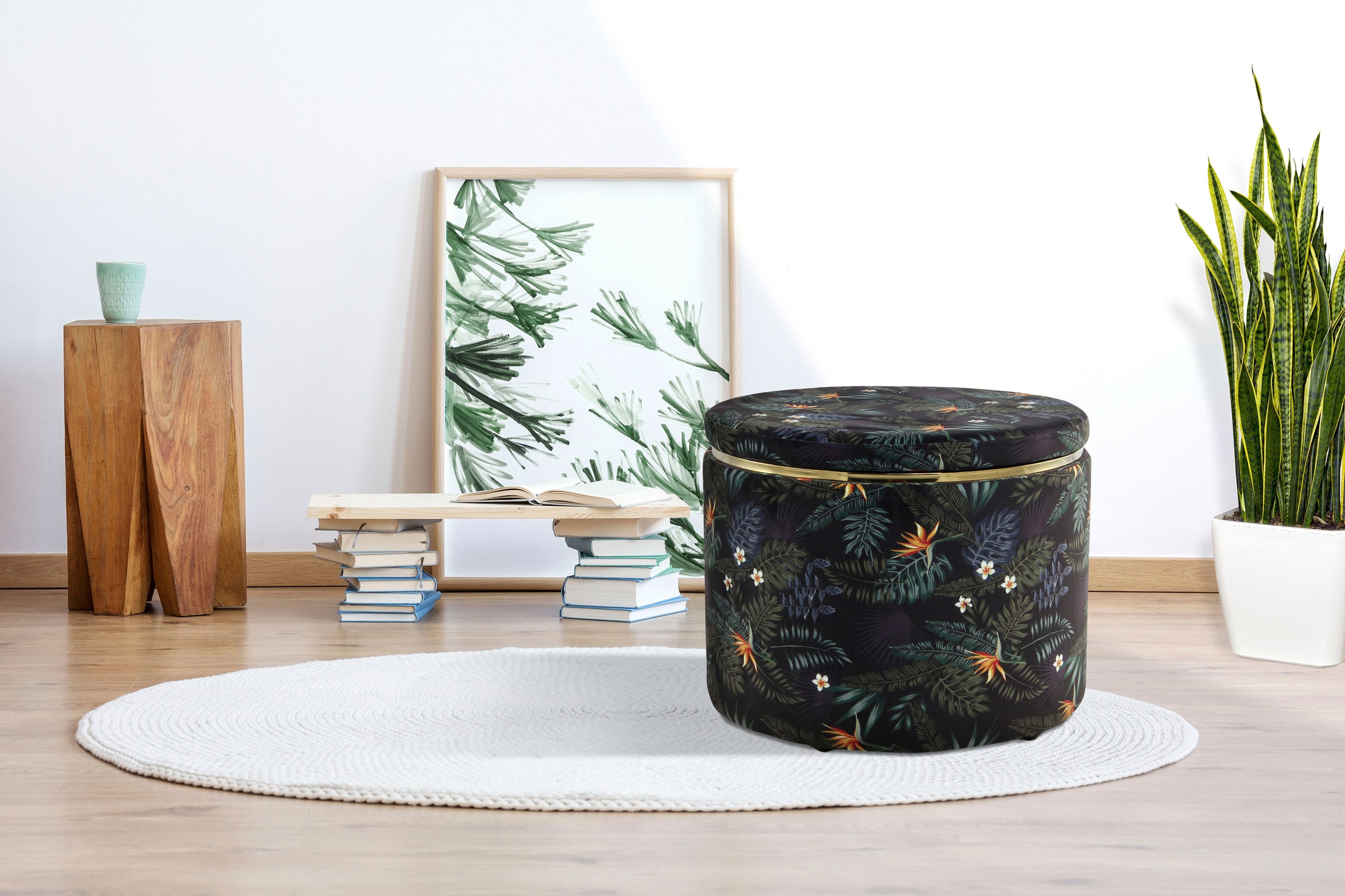 Kayoom Hocker »Forest, florales Muster, mit Stauraum«, (1 St.), florales Muster, mit Stauraum