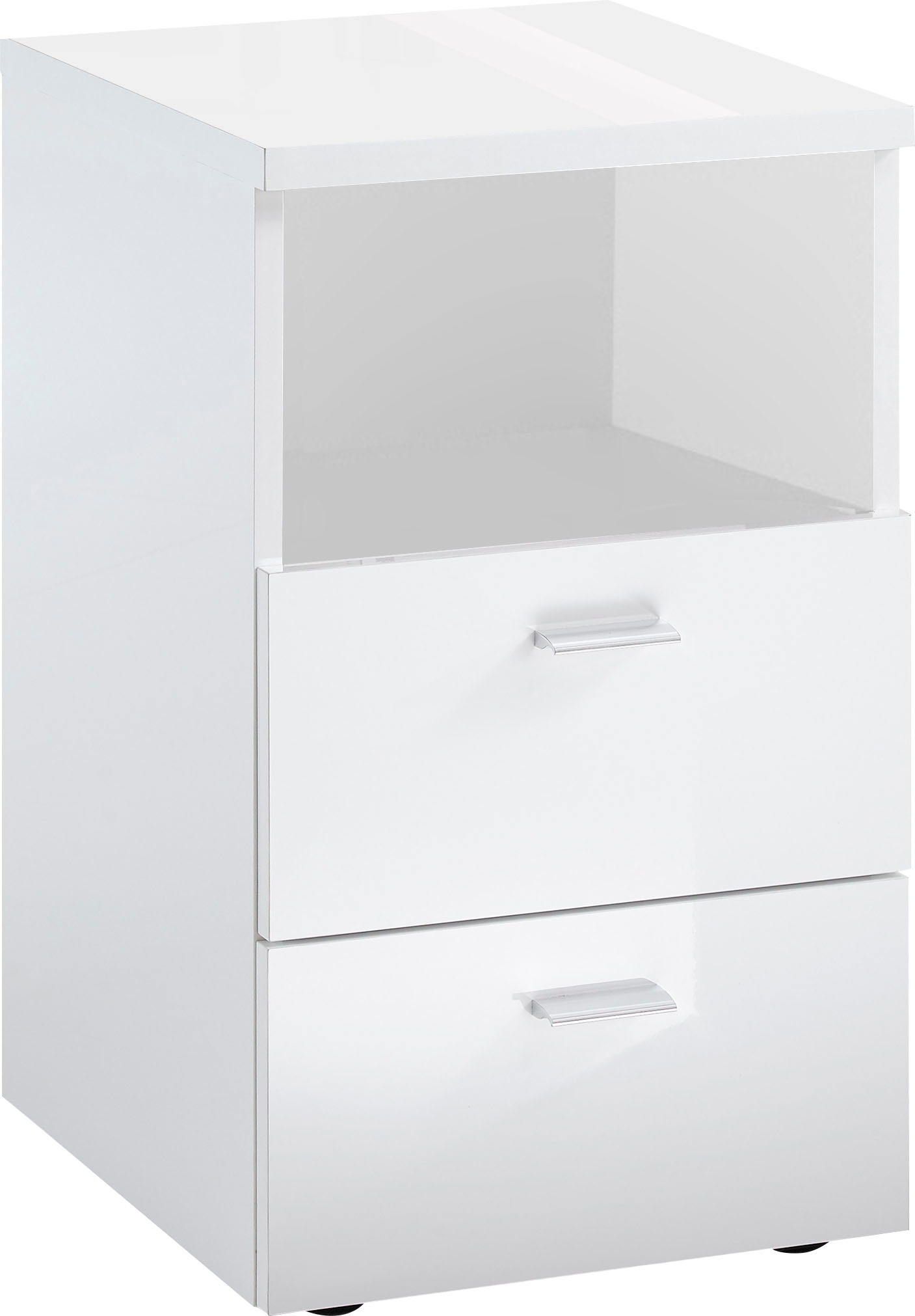 Table de Chevet 2 Tiroirs "Macom" 61cm Blanc Laqué