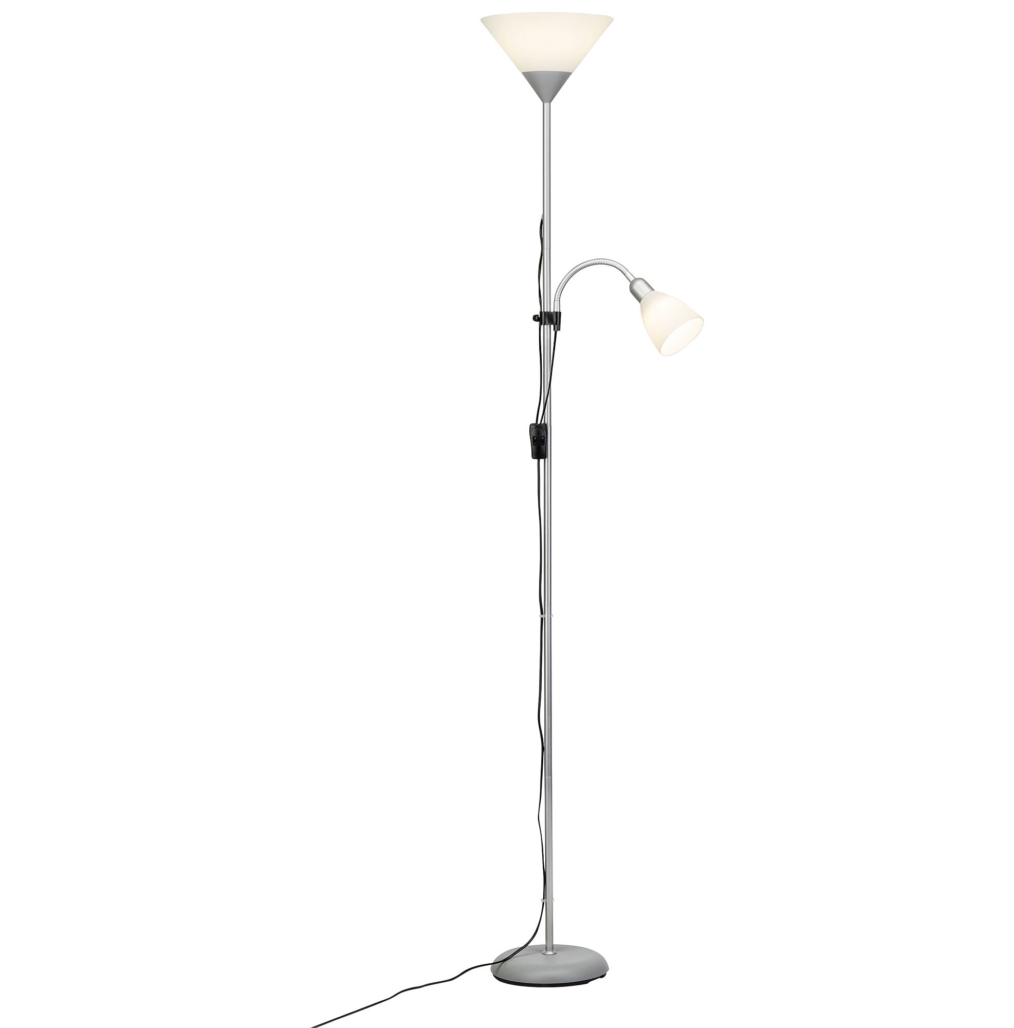 Brilliant Deckenfluter »Spari«, 1 flammig, Leuchtmittel E27 LED wechselbar, LED Stehlampe Lesearm silber/weiss