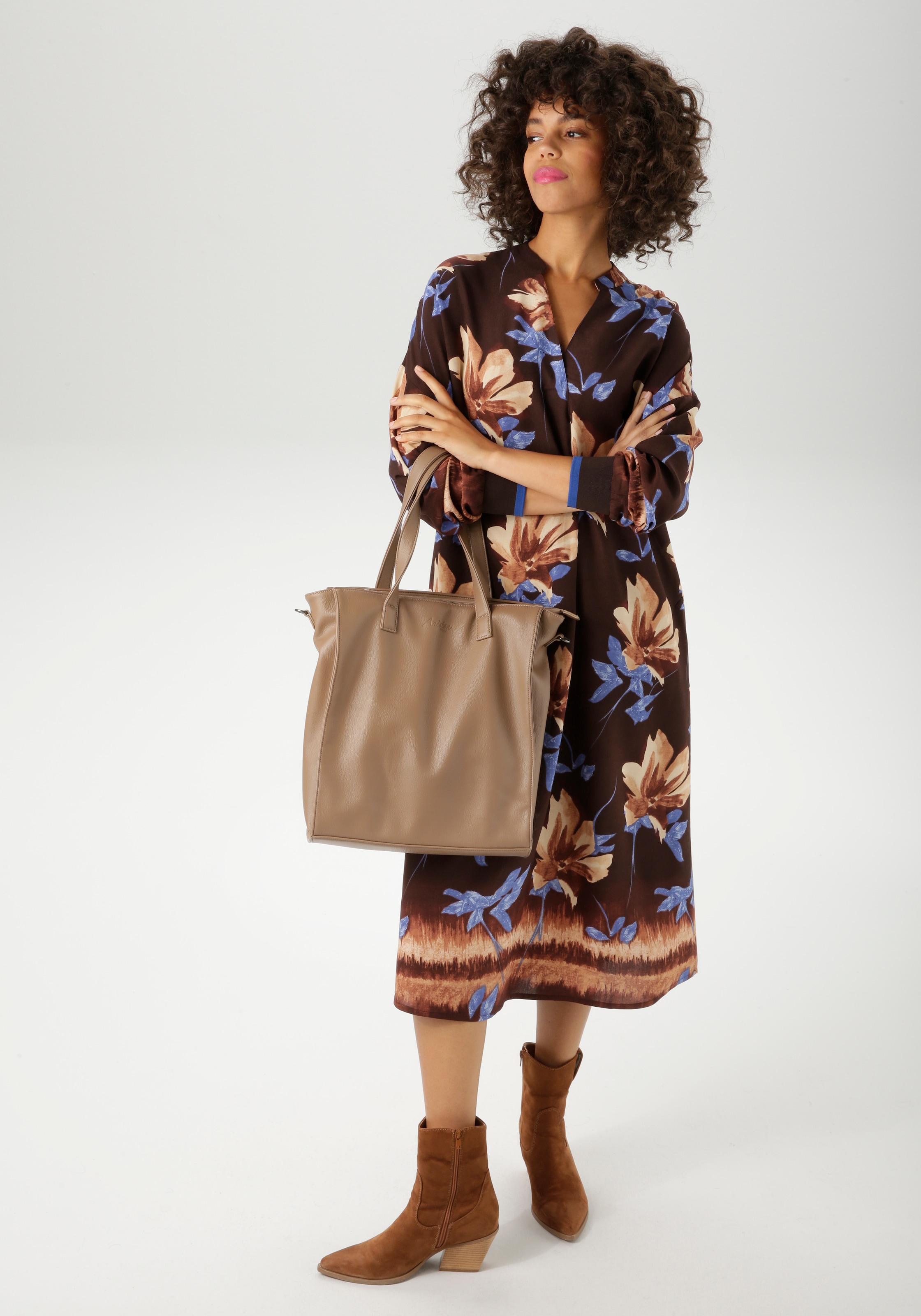 Aniston CASUAL Blusenkleid, mit grossflächigem Blumendruck und Bordüre - NEUE KOLLEKTION