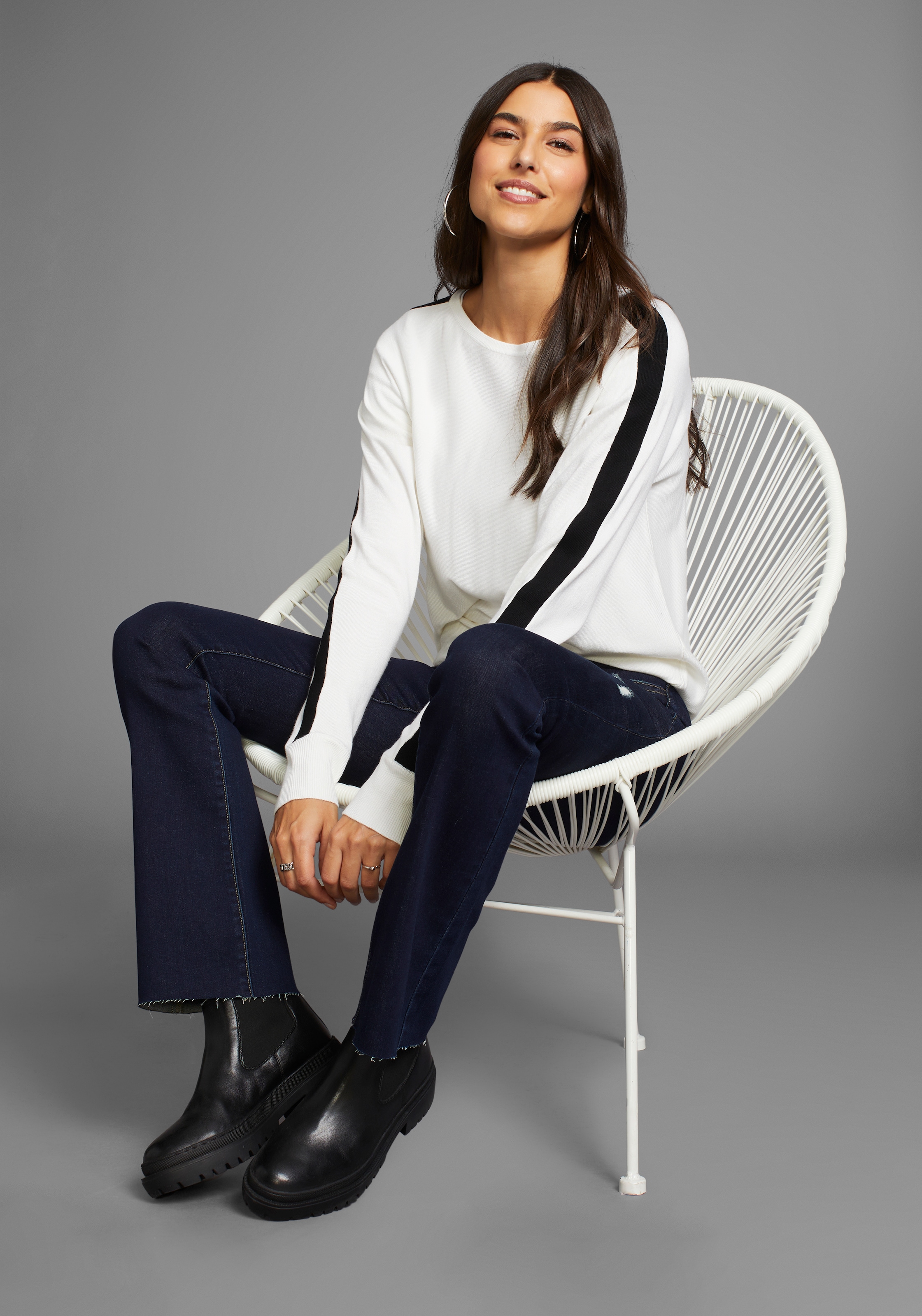Laura Scott Longpullover, mit Kontraststreifen