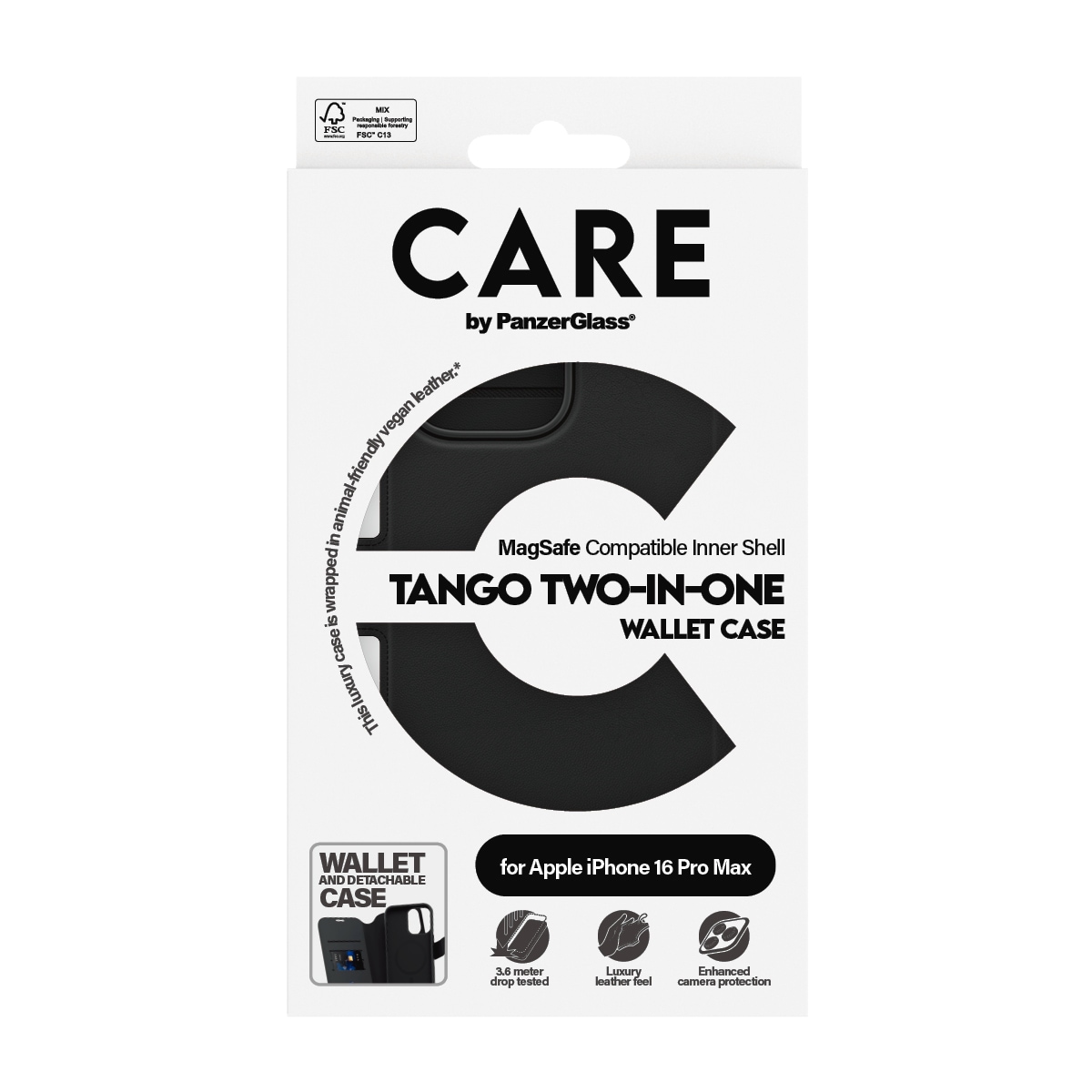 CARE by PanzerGlass Handyhülle »Case Feature Tango 2-in-1 Wallet Case Apple iPhone 16 Pro Max«, Backcover, Schutzhülle, Handyschutzhülle, Case, Schutzcase, stossfest