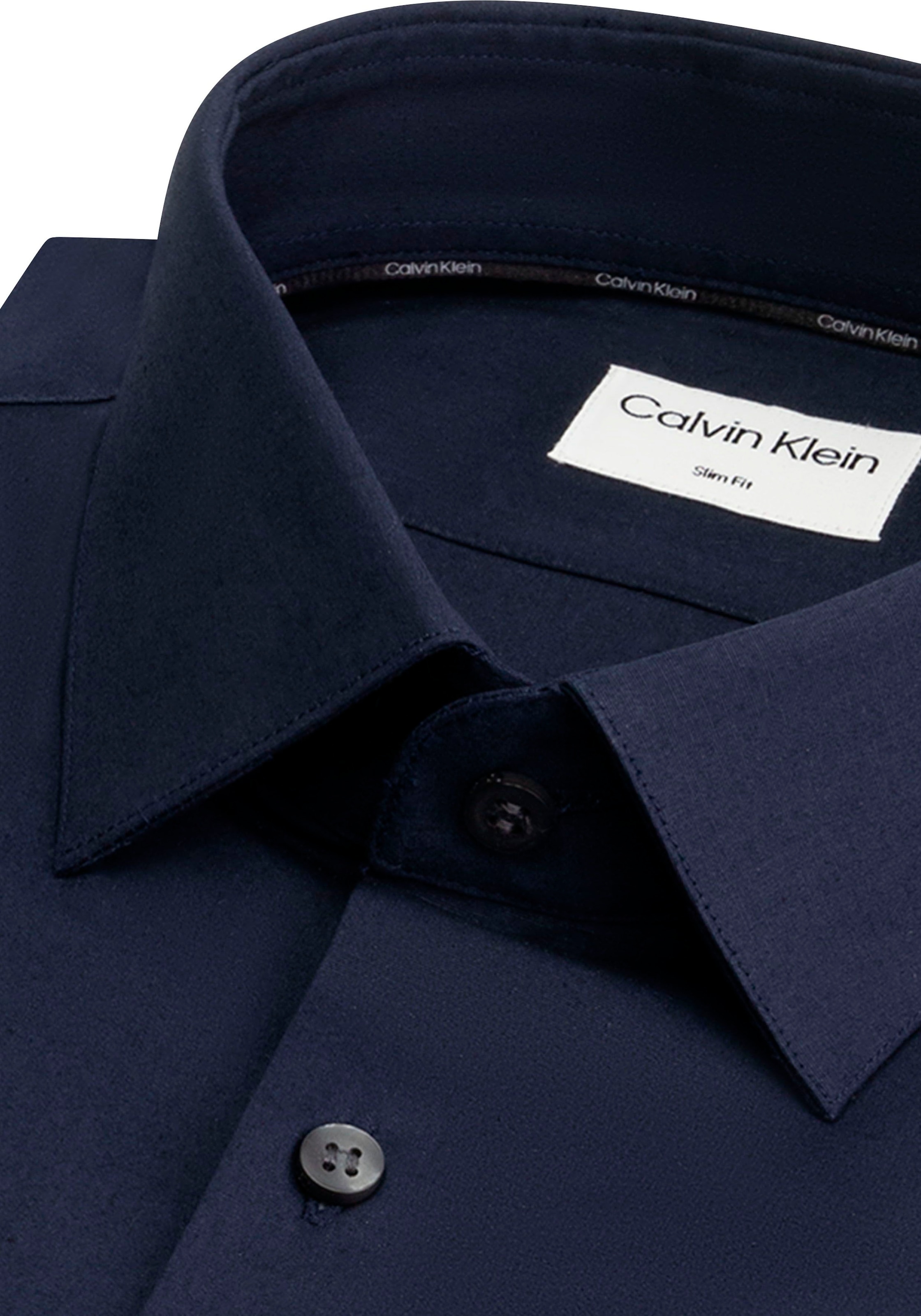 Calvin Klein Businesshemd »POPLIN STRETCH SLIM SHIRT«, mit Kentkragen, Logoprint auf Brusthöhe
