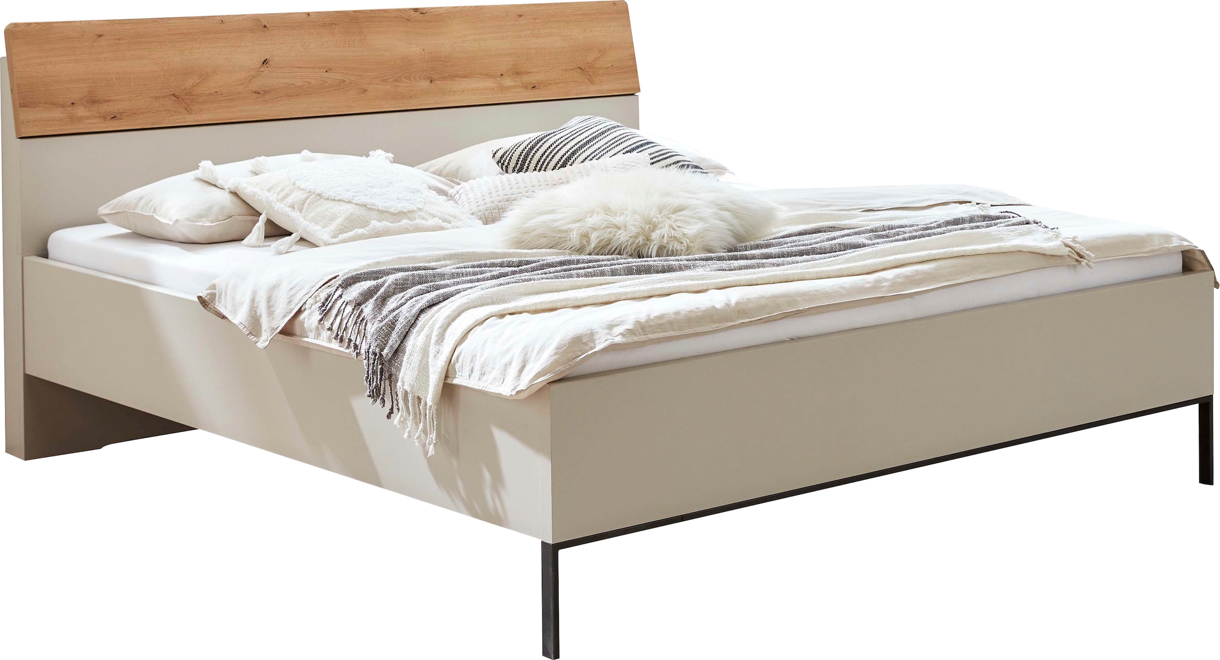 WIEMANN Futonbett "Asti" Absetzungen in Bianco-Eiche-Nachbildung, Kufe in Schiefer