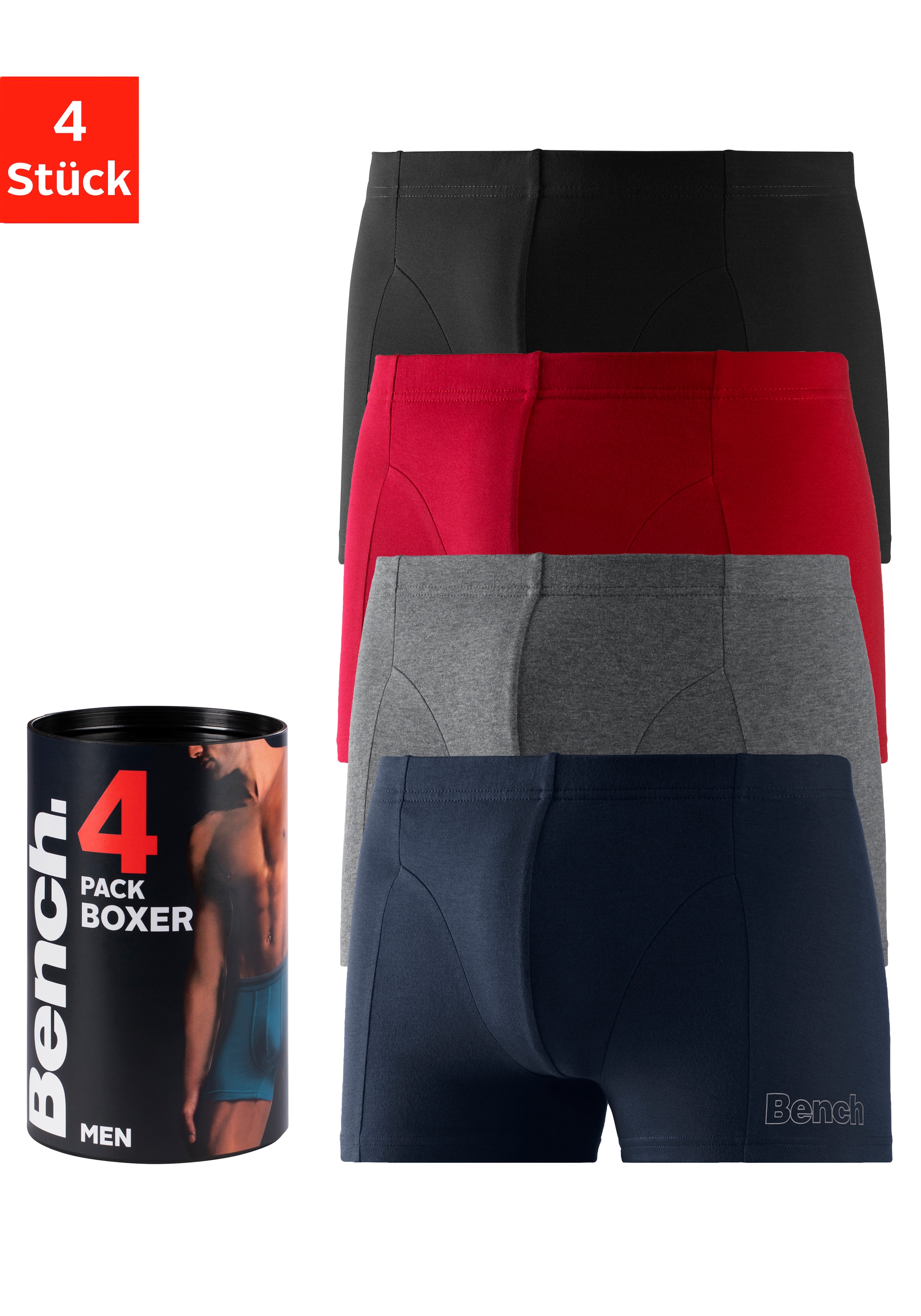 Bench. Boxer »Boxershorts für Herren« Dose, 4 Stk. Unterhosen in der Dose mit kleinem Logodruck auf dem Bein
