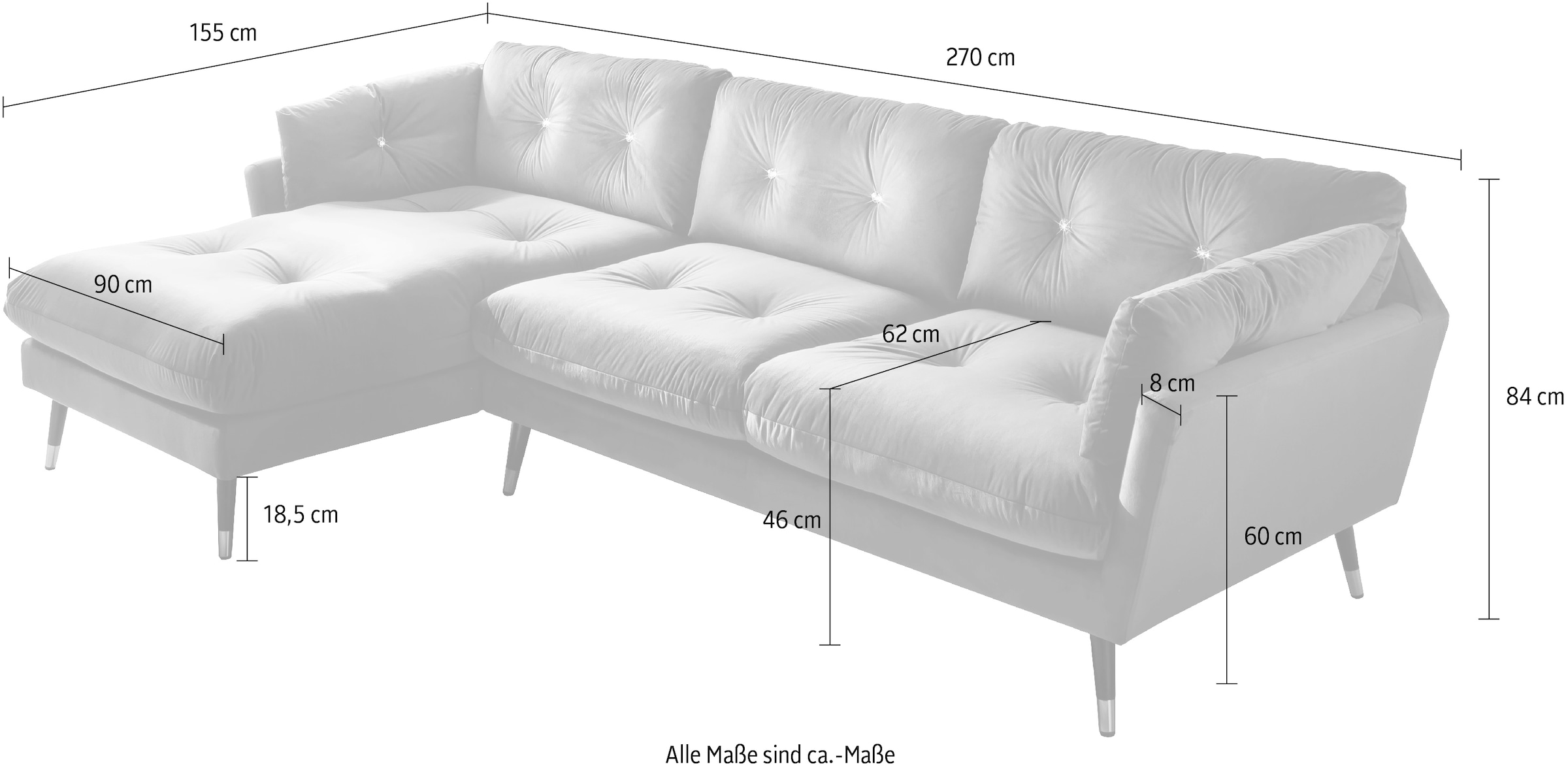 Trends by HG Ecksofa »Amira L-Form«, mit Strasssteinen und goldfarben Applikationen