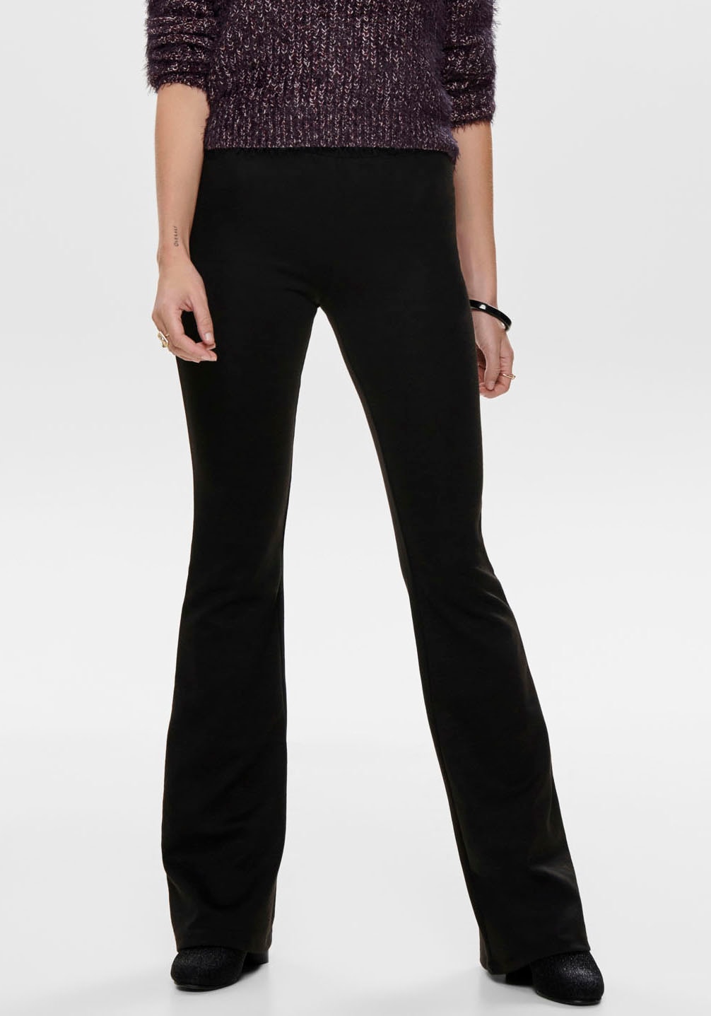 ONLY Jerseyhose »ONLFEVER – Jerseyhose mit Stretch und ausgestelltem Bein« skinny fit, casual, Jersey, Polyester, ohne Ausschnitt