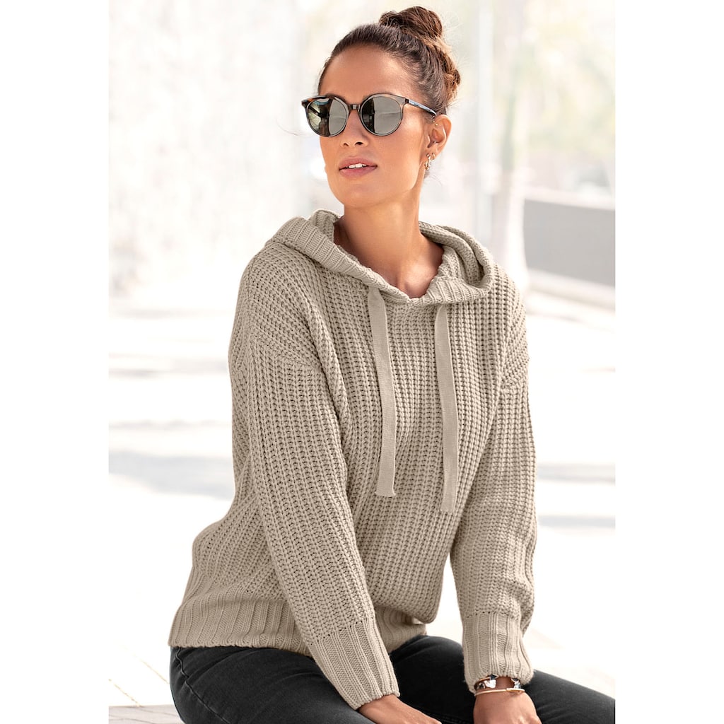 LASCANA Kapuzenpullover, aus weichem Grobstrick, weicher Strickpullover mit Kapuze