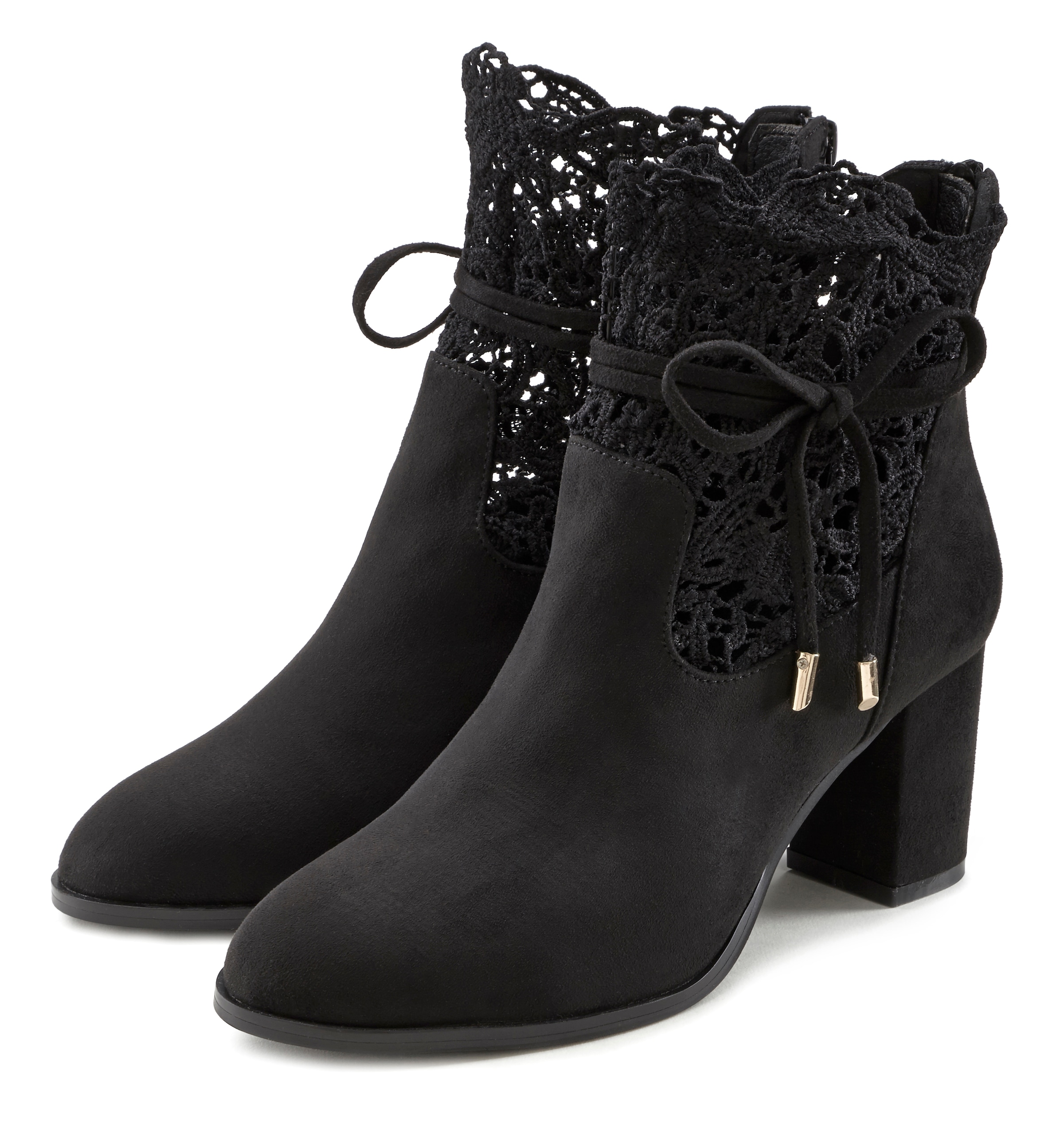 LASCANA High-Heel-Stiefelette "Sommerstiefelette" mit modischer Spitze und bequemen Blockabsatz, Ankle Boot, Stiefel