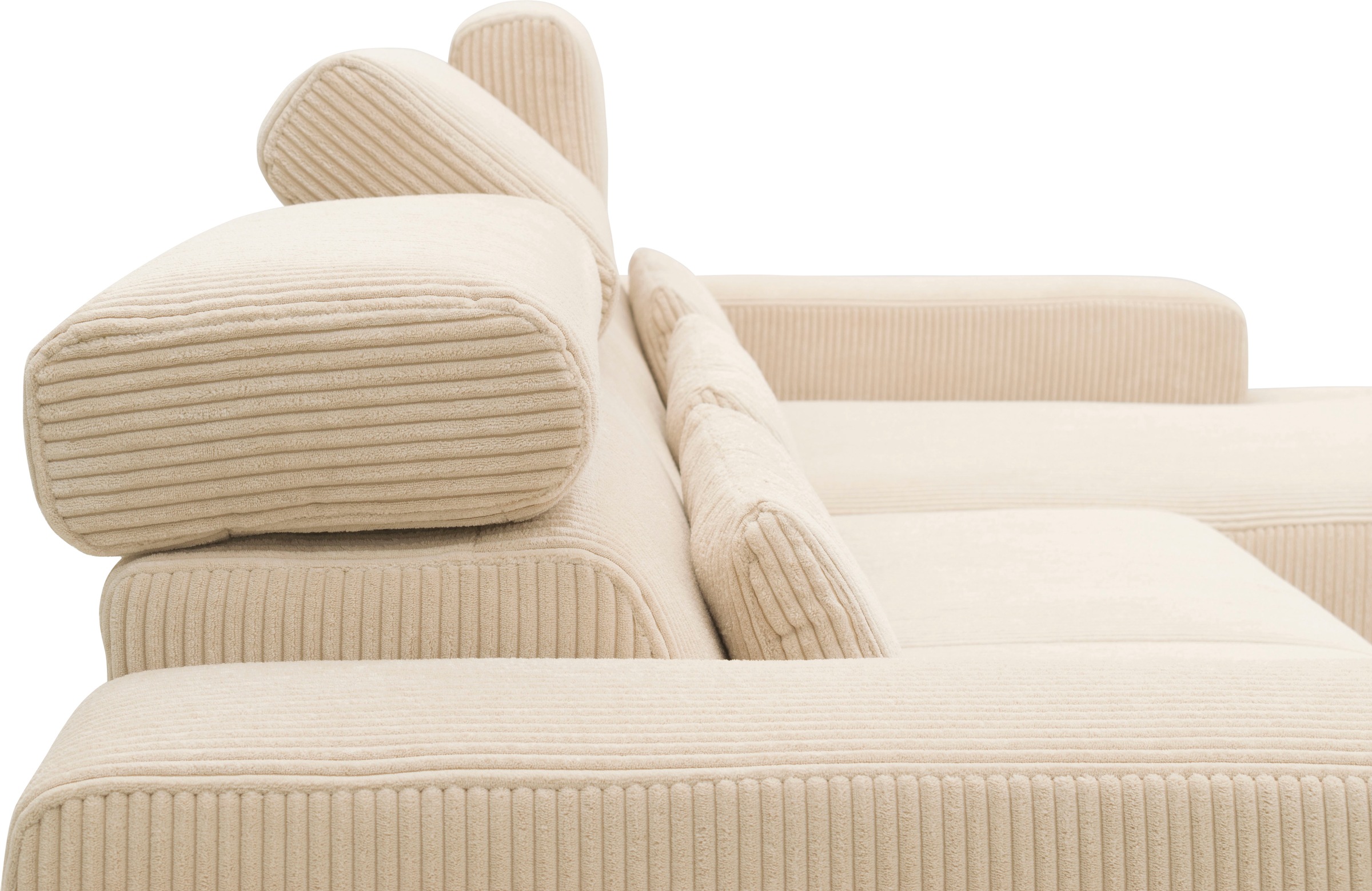 DOMO collection Ecksofa »Brandon B/T: 289/177 cm, belastbar bis 140kg/ Sitz, L-Form«, mit Sitztiefenverstellung, Cord, creme