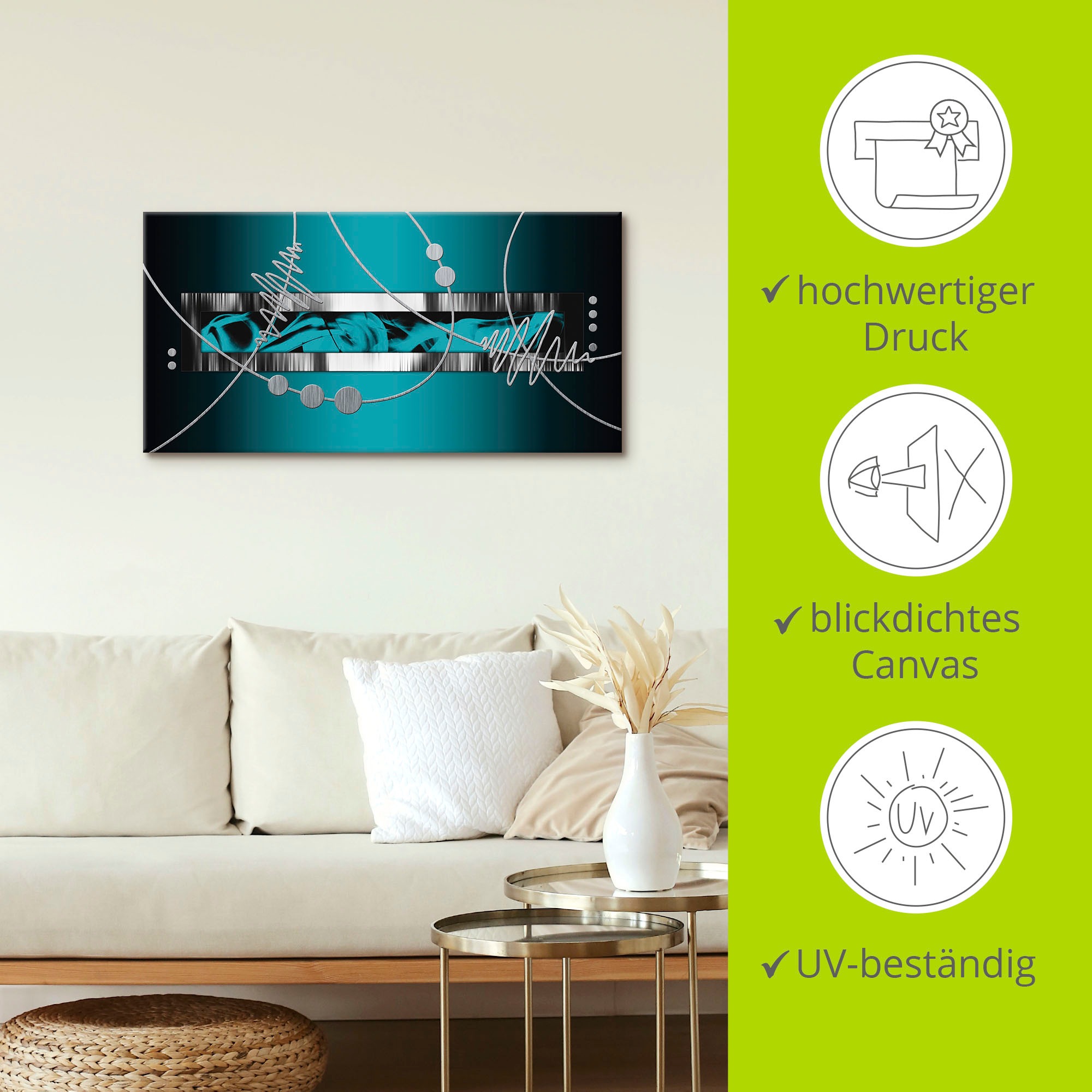 Artland Wandbild »Silber abstrakt auf petrol«, Gegenstandslos, (1 St.), als Alubild, Outdoorbild, Leinwandbild, Poster, Wandaufkleber