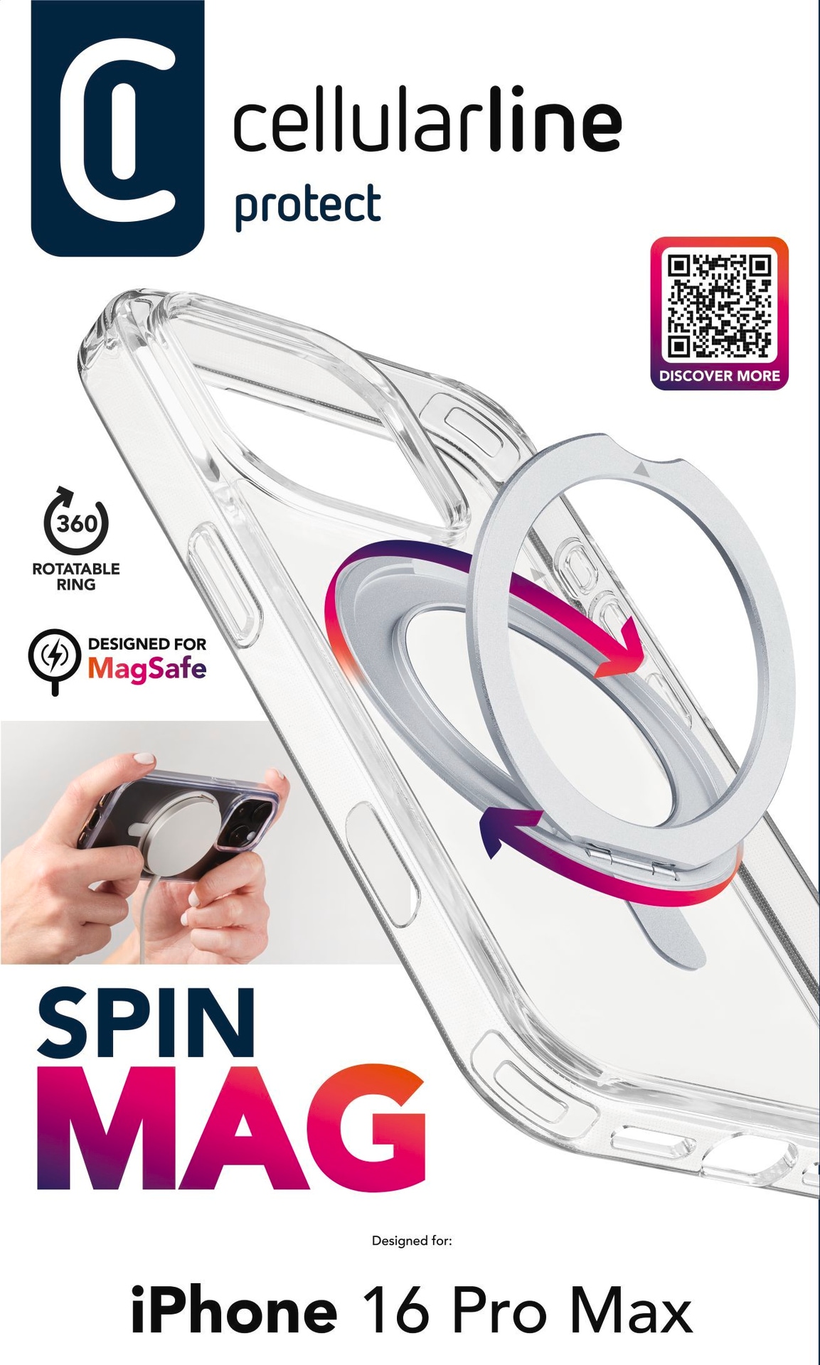 Cellularline Handyhülle »SPIN MAG MagSafe Case für Apple iPhone 16 Pro Max«, Backcover, Schutzhülle, Handyschutzhülle, Case, Schutzcase, stossfest