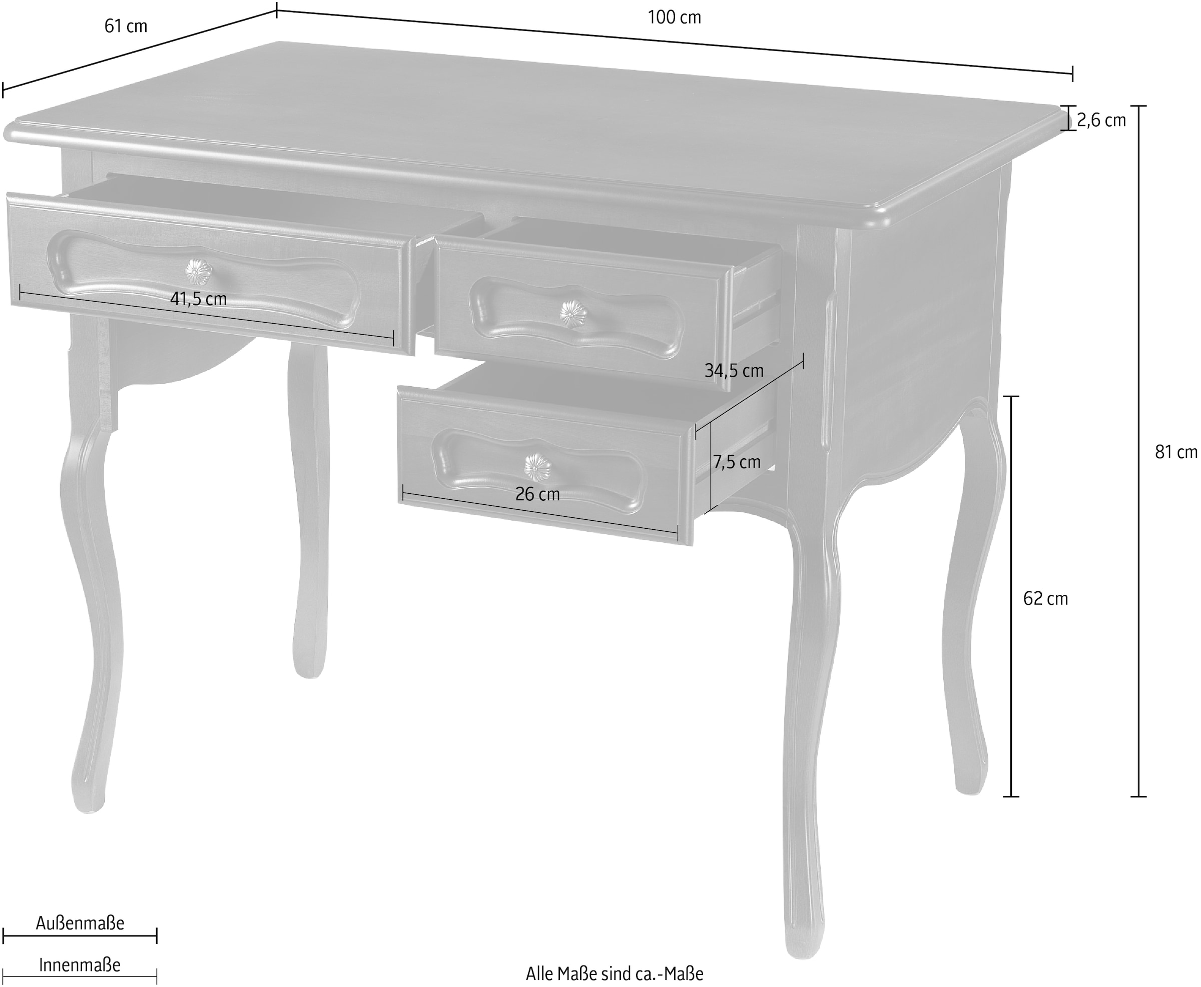 Home affaire Schreibtisch »Principessa«, Breite 100 cm