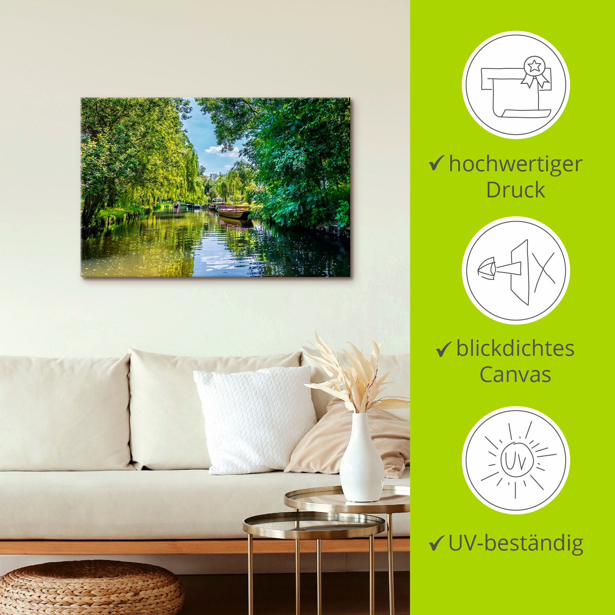Artland Wandbild »Kahnfahrt durch die Fliesse im Spreewald«, Gewässer, (1 St.), als Leinwandbild in verschied. Grössen