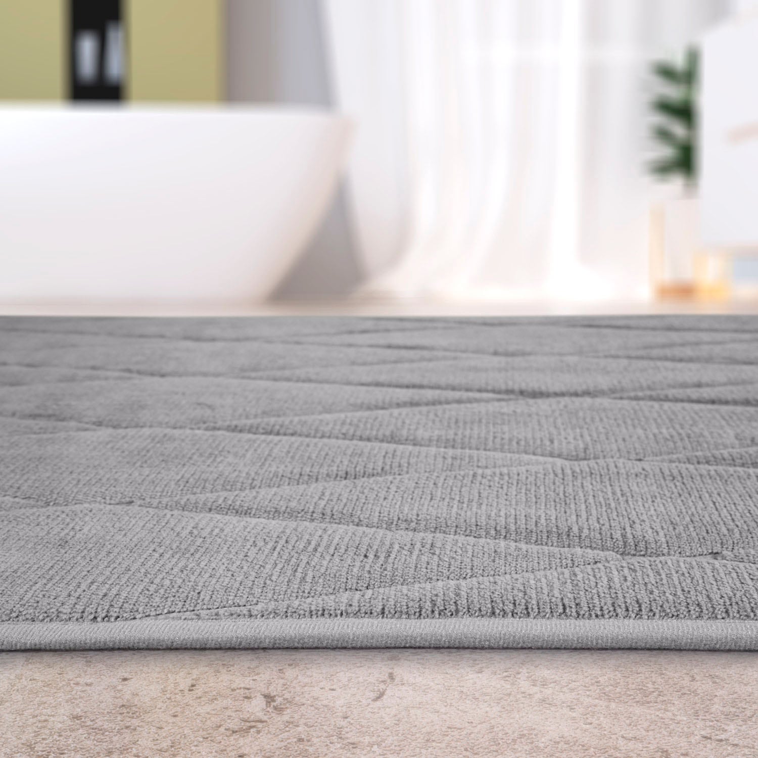 Paco Home Badematte »Corby 254, Memory-Schaum Effekt«, rutschhemmend beschichtet, fussbodenheizungsgeeignet, Badteppich, Uni Farben, Rauten Muster, Hoch-Tief Effekt