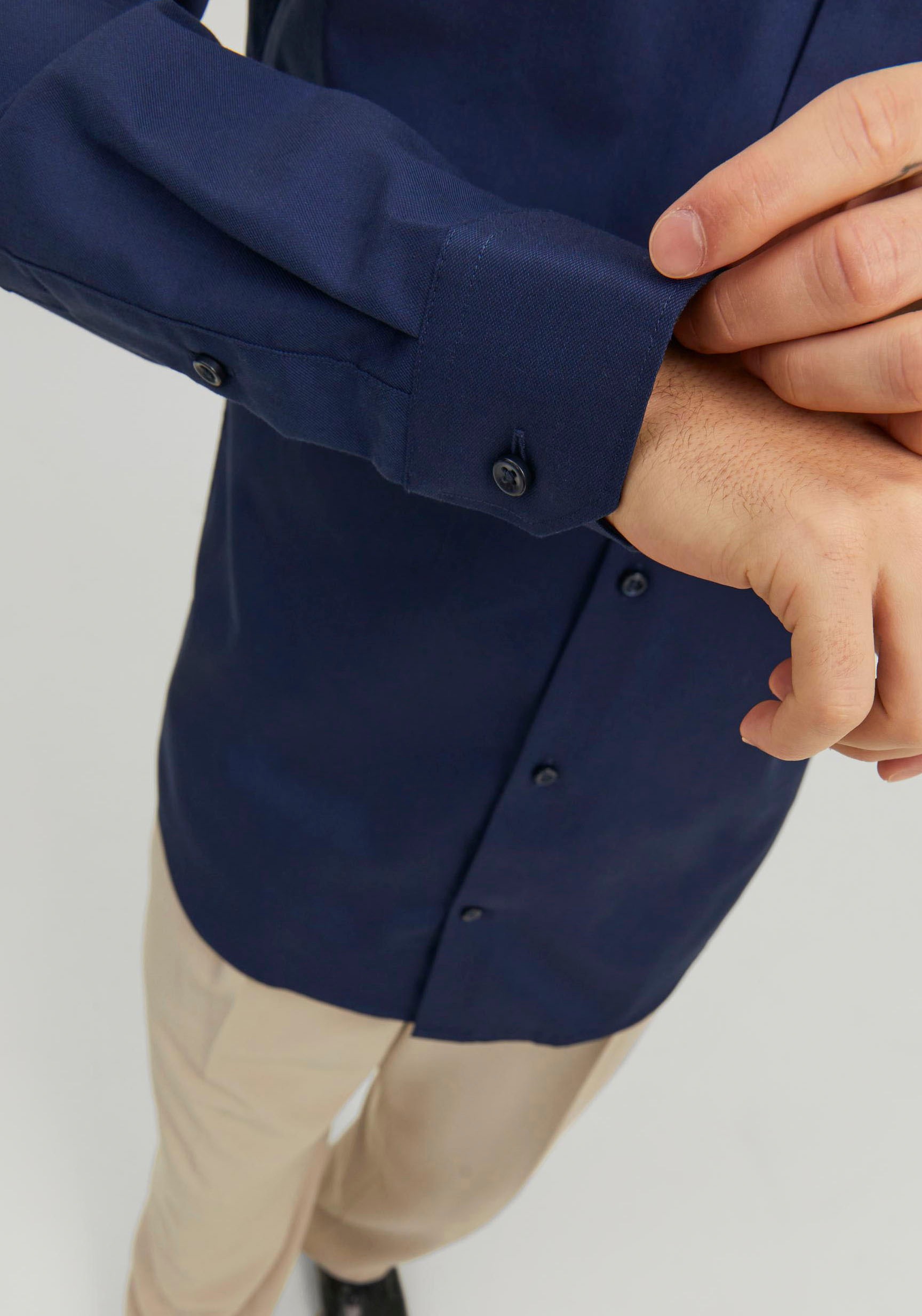 Jack & Jones Langarmhemd »JPRBLAPARKER Slim Fit Hemd, atmungsaktiv, ideal für den Alltag«, unifarben, modisch, slim fit, Baumwolle, Hemdkragen