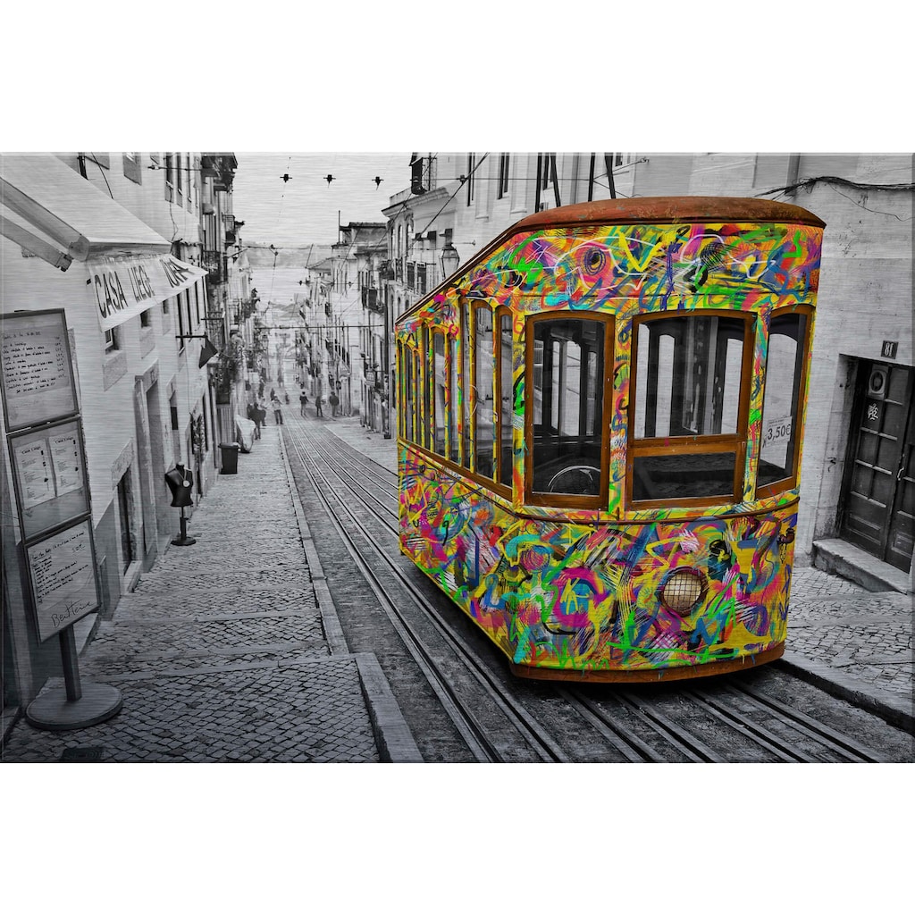 Wall-Art Metallbild »Ben Heine Tram in Lissabon«, Gebäude