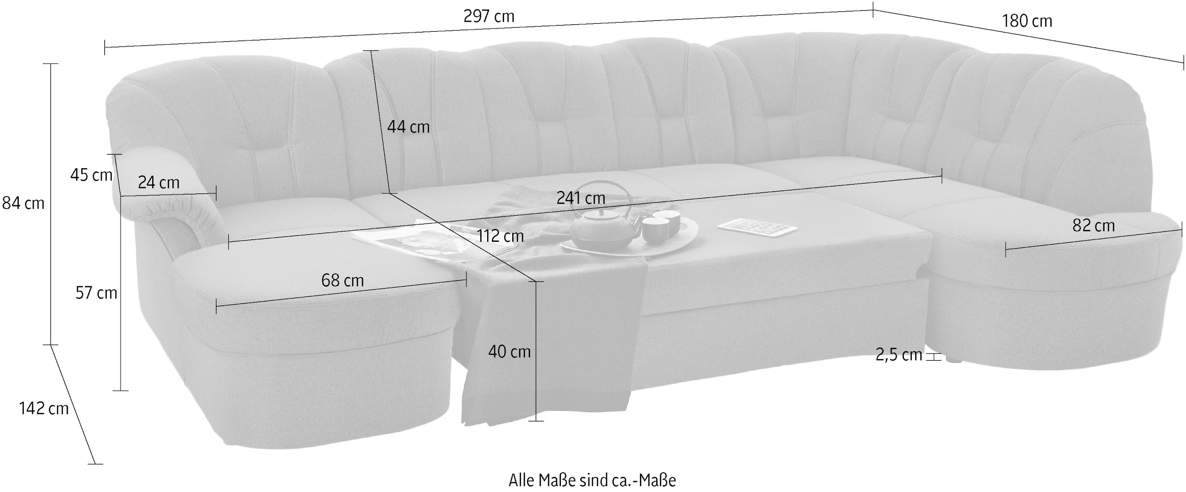 DOMO collection Wohnlandschaft »Papenburg, zeitlose Rückensteppung, elegante Formensprache, U-Form«, in grosser Farbvielfalt, wahlweise mit Bettfunktion