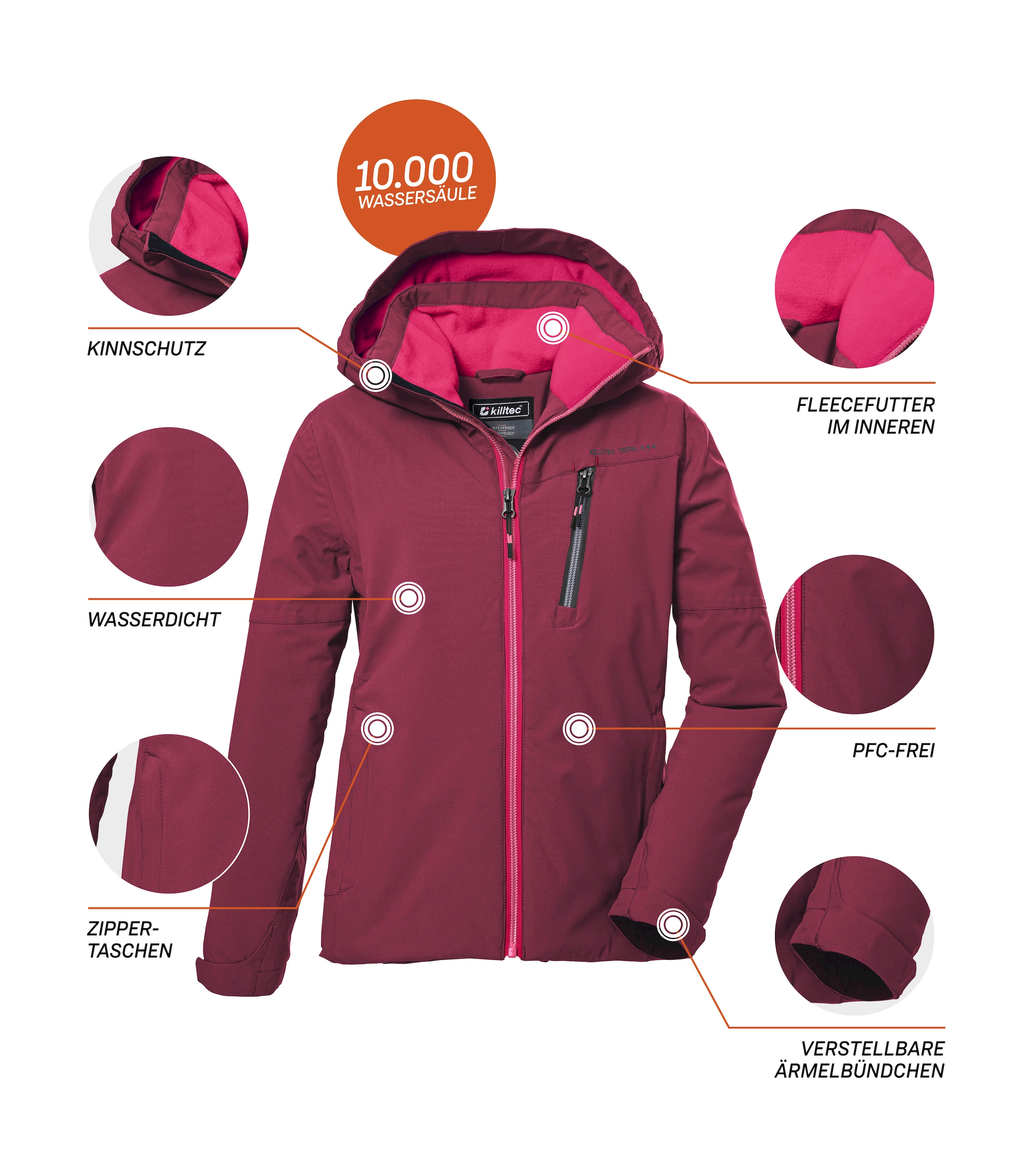 Killtec Outdoorjacke »KOW 169 GRLS JCKT«, Wasserdichte Mädchenjacke mit Fleece, verstellbaren Bündchen und Kinnschutz