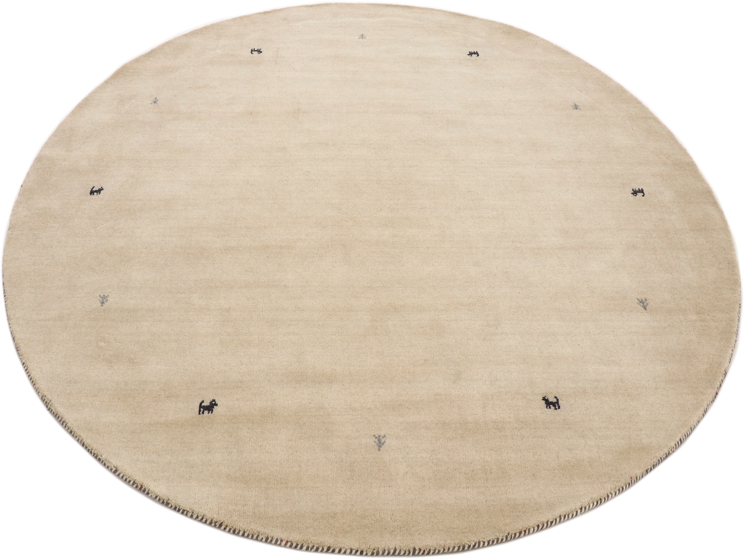 carpetfine Wollteppich »Gabbeh Uni«, rund, 15 mm Höhe, reine Wolle handgewebt, Gabbeh Tiermotiv warmes Raumklima viele Grössen