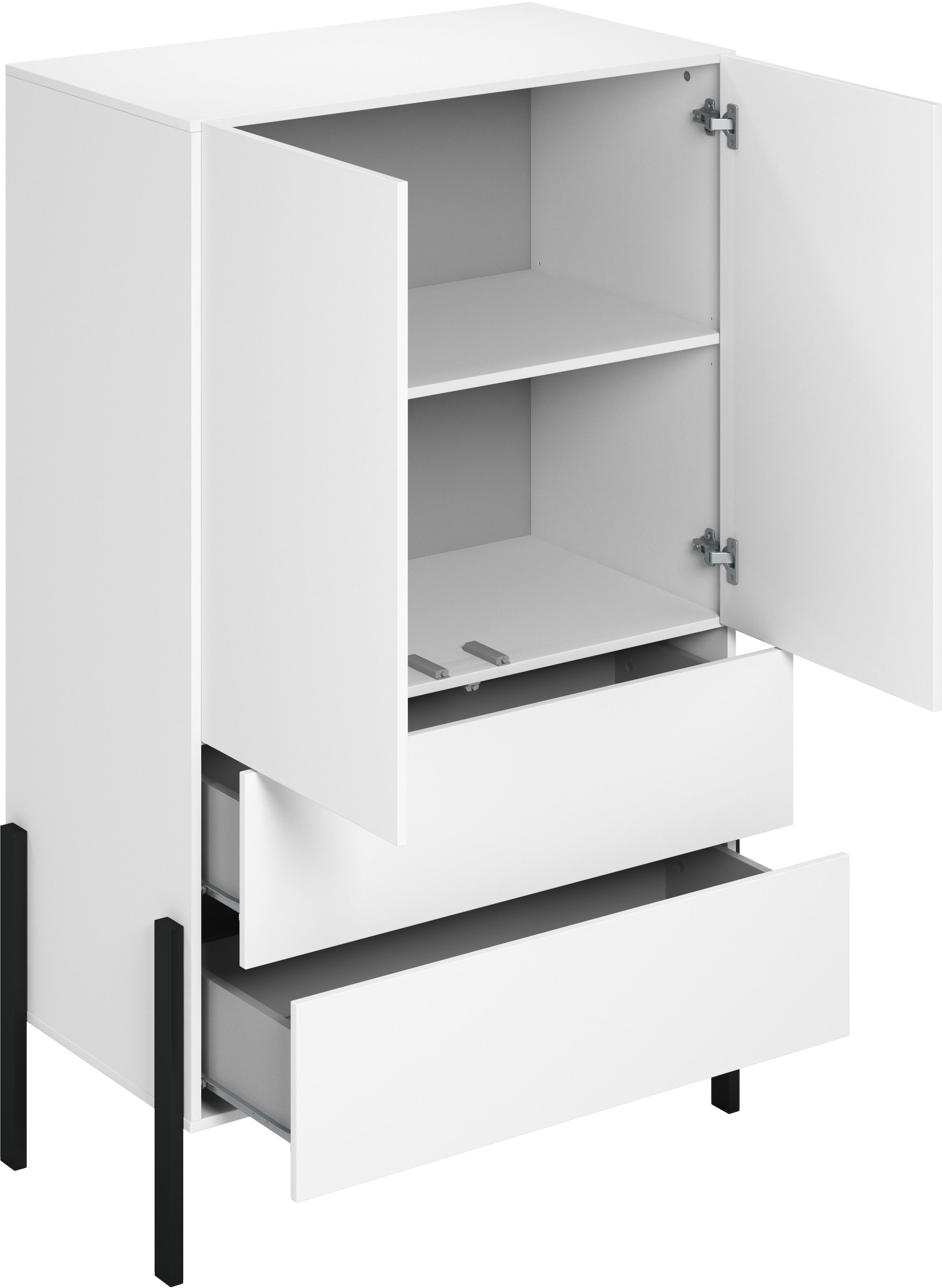 Home affaire Wäscheschrank »Jukon, moderner griffloser Kleiderschrank, Metallfüsse, Made in Europe«, (90x150x50, ideal für kleine Räume oder Nischen), Mehrzweckschrank,2 Schubladen, 2 Türen, FSC-zertifiziert