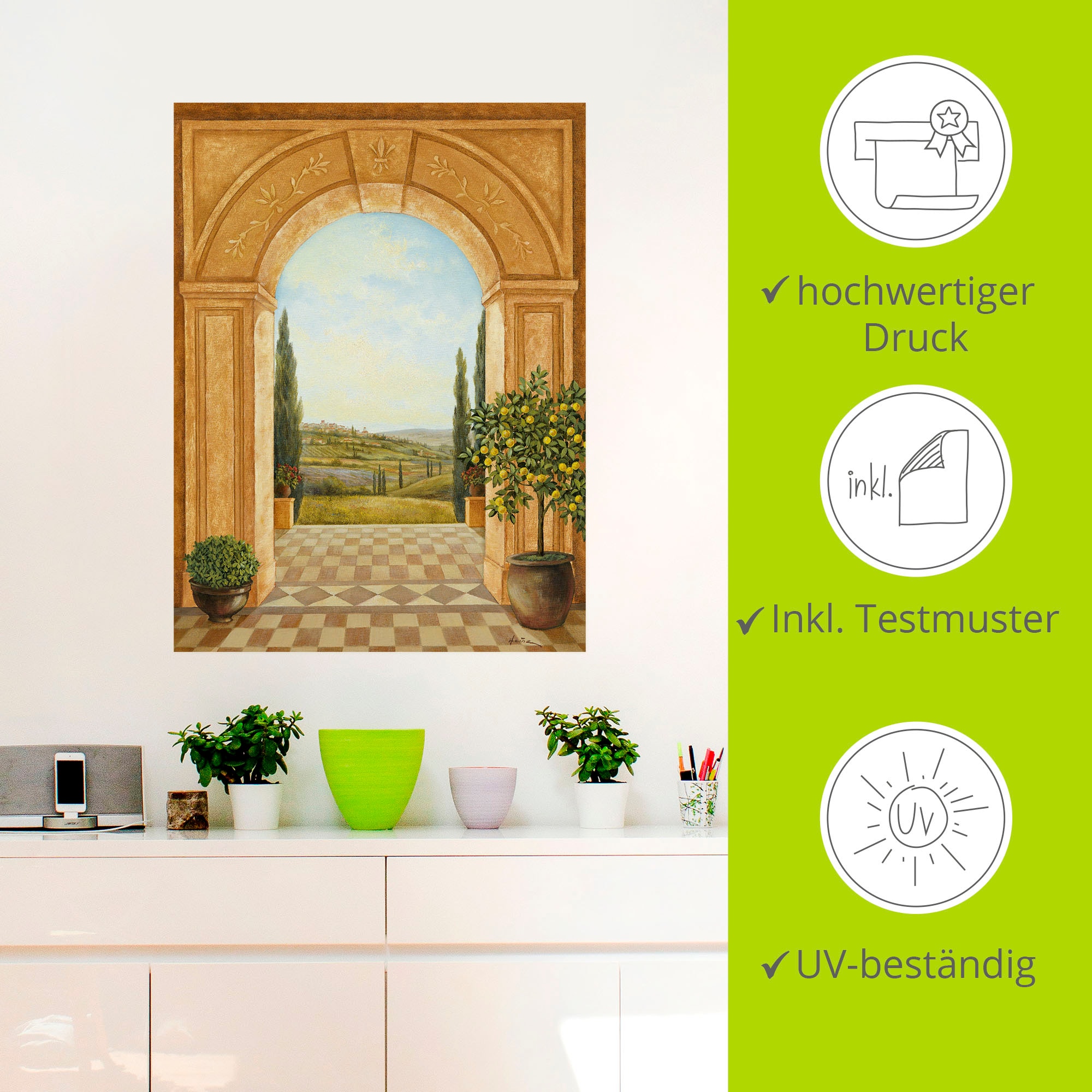 Artland Wandbild »Ausblick mit Zitronenbaum«, Fensterblick, (1 St.), als Leinwandbild, Poster, Wandaufkleber in verschied. Grössen