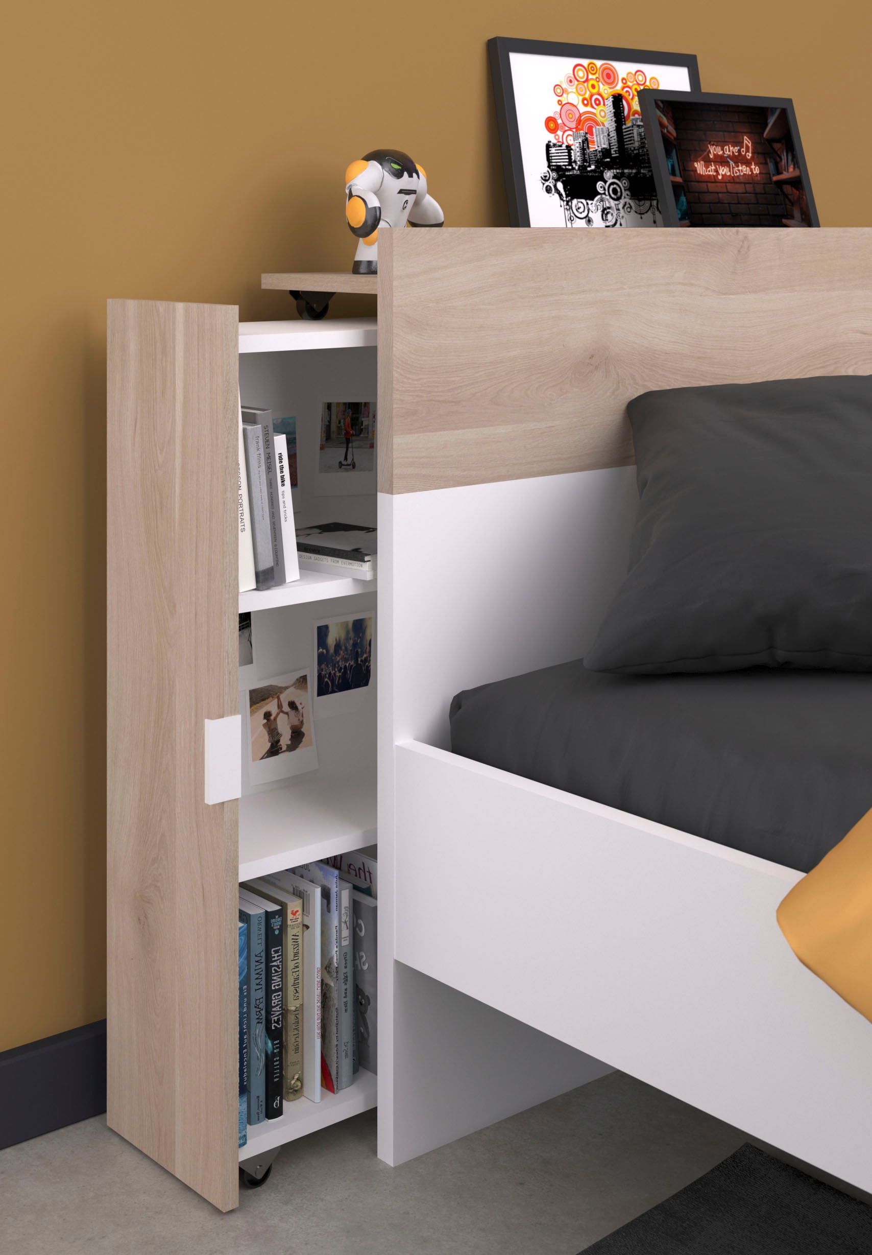 Parisot Jugendzimmer-Set »Aalborg 2«, (Set, 4 tlg.), ausziehbares Regal am Bett, viel Stauraum, tolle Optik