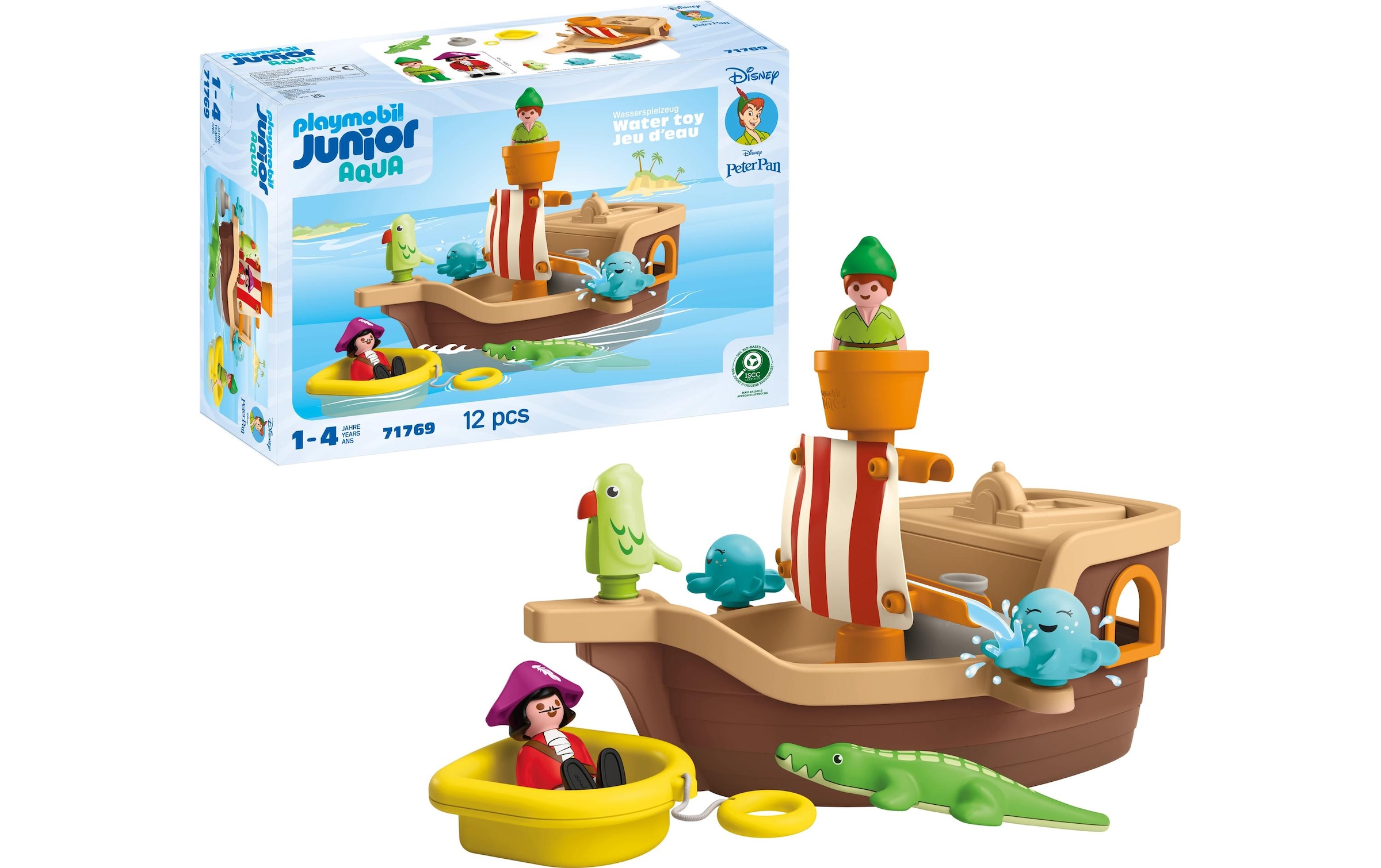 Playmobil® Spielbausteine »Junior Peter Pans Piratenschiff Wasserspritzspass 71769«, (12 St.)