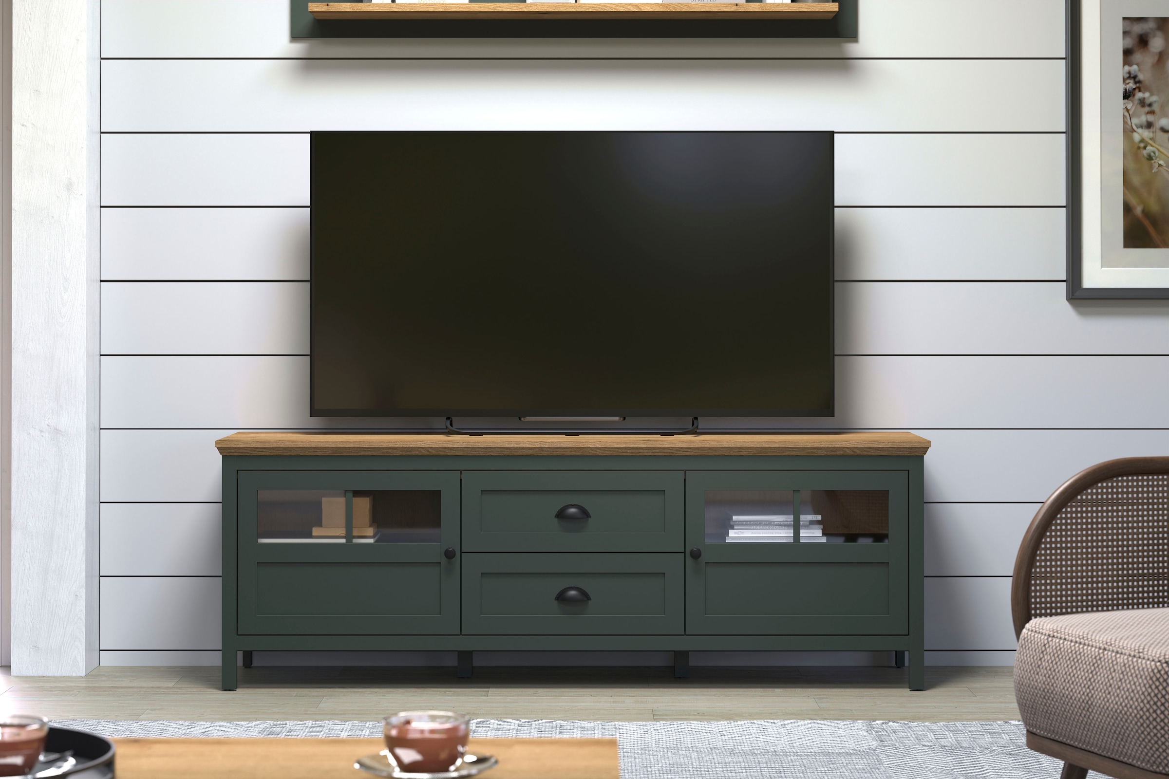 Home affaire TV-Board »Vienna«, (1 St.), Lowboard mit Beleuchtung und Vollauszug-Schublade - B/T/H 184/45/64 cm