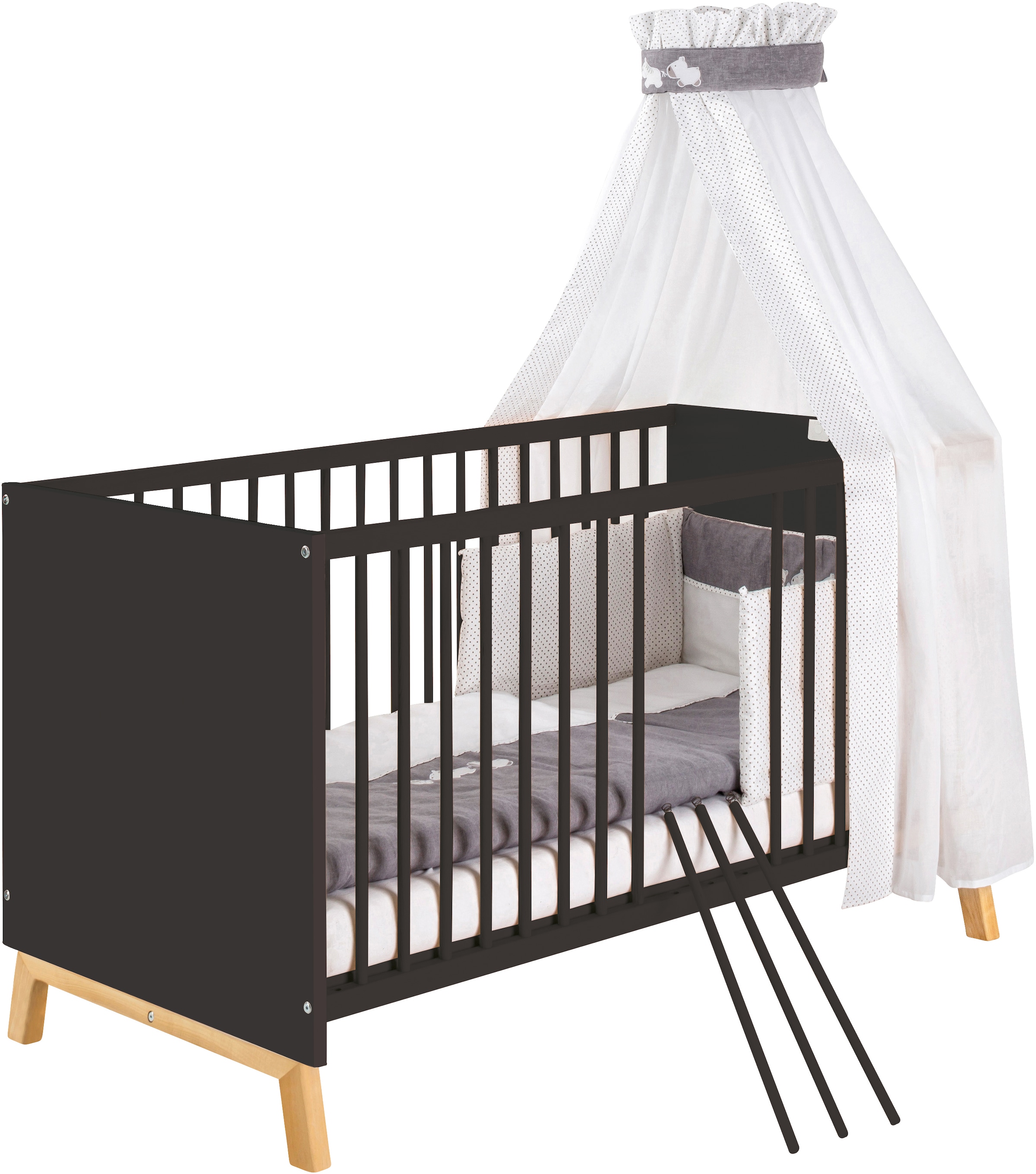 Schardt Babymöbel-Set »Sienna Black«, (Spar-Set, 2 St., Kinderbett, Wickelkommode), mit Kinderbett und Wickelkommode; Made in Germany