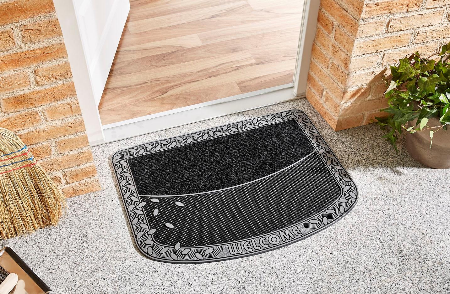 Home2Fashion Fussmatte »TC Clean Leaves«, rechteckig, 8 mm Höhe, Schmutzfangmatte, mit Spruch, robust, In- und Outdoor geeignet