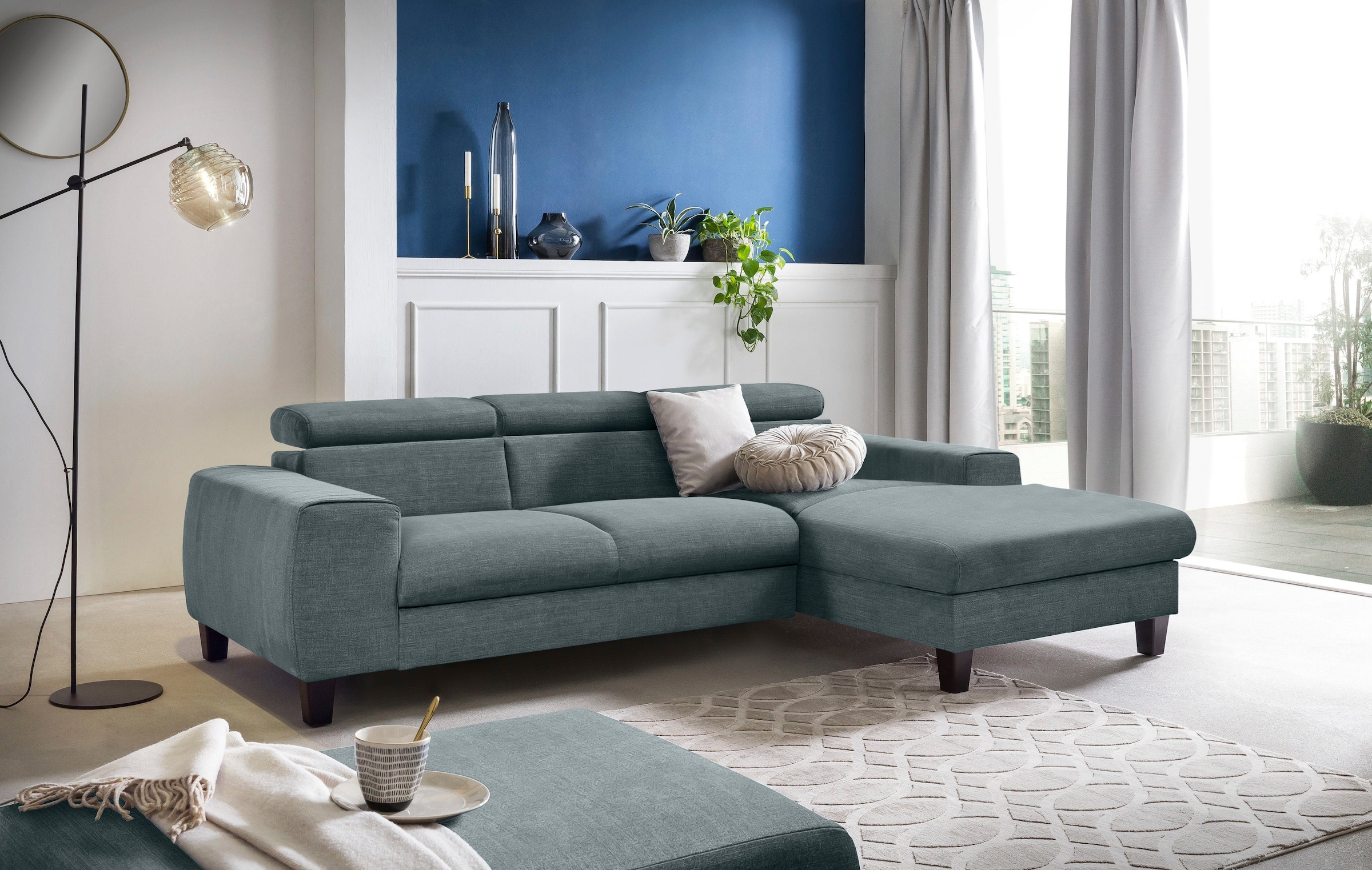 COTTA Polstergarnitur »Morven L-Form«, (Set), Set bestehend aus: Ecksofa mit Kopfteilverstellung & Hocker